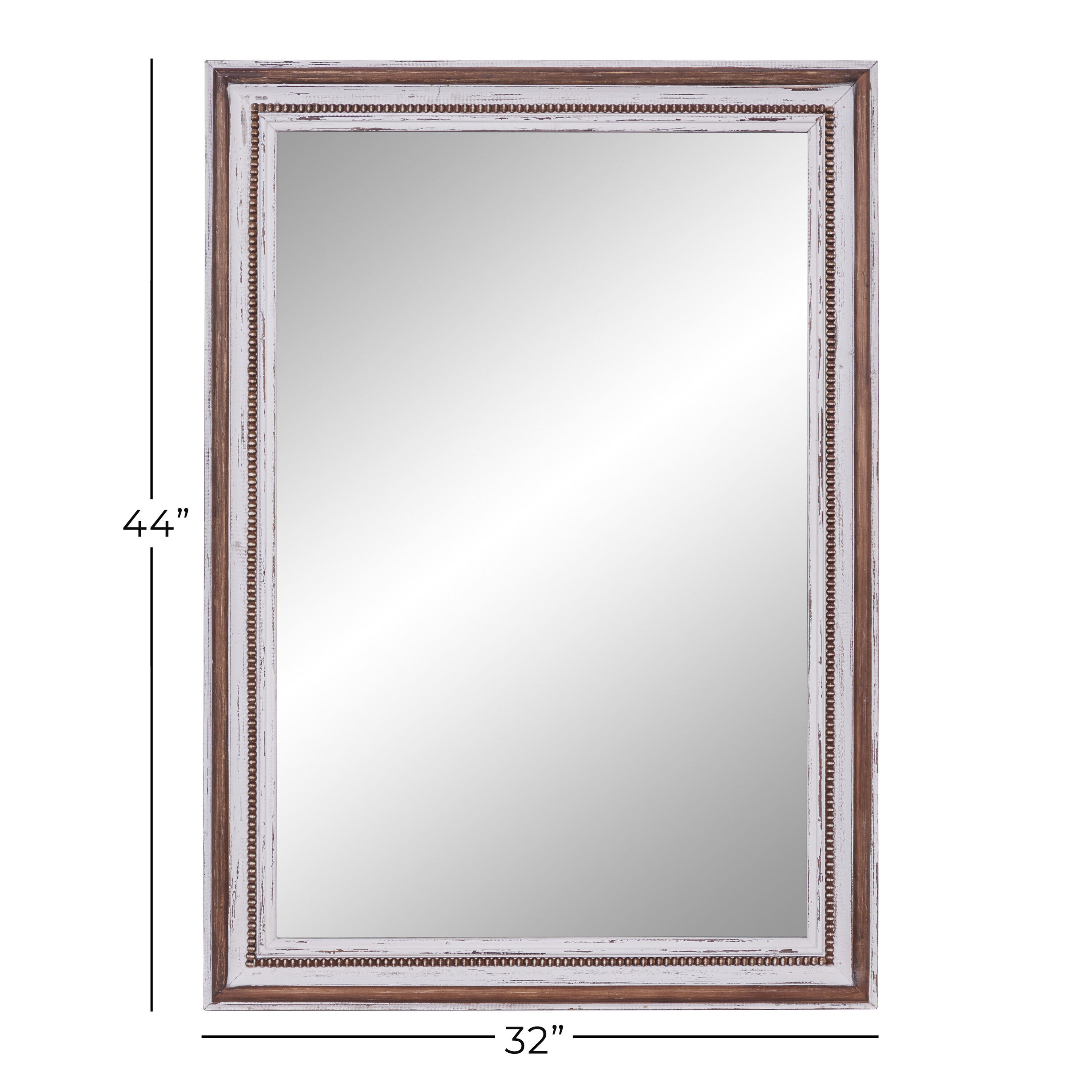Brown Wood Rectangular Wall Mirror with Beaded Perimeter