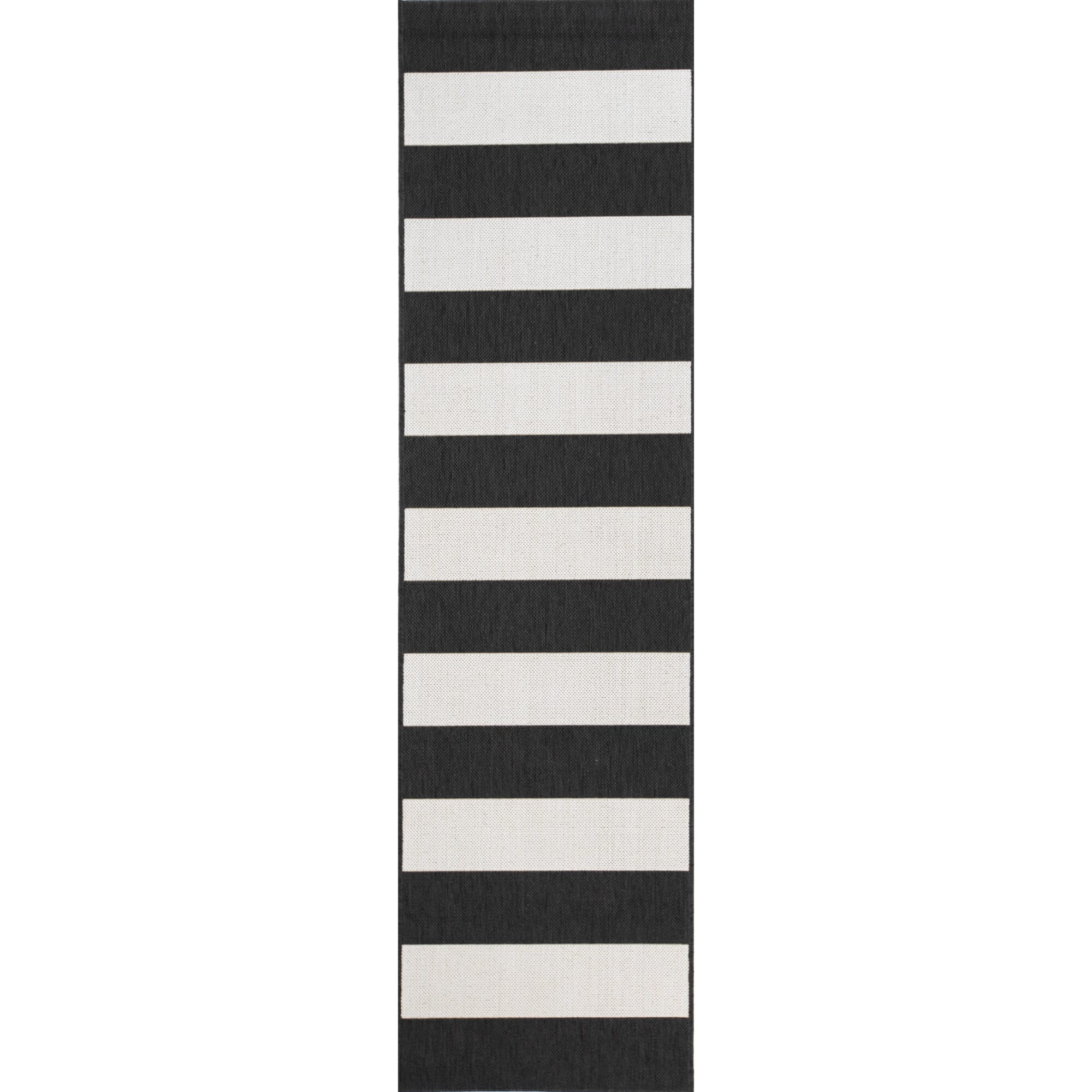 Aleah Charcoal Stripe Flat Woven Synthetic Rug 2' x 7'