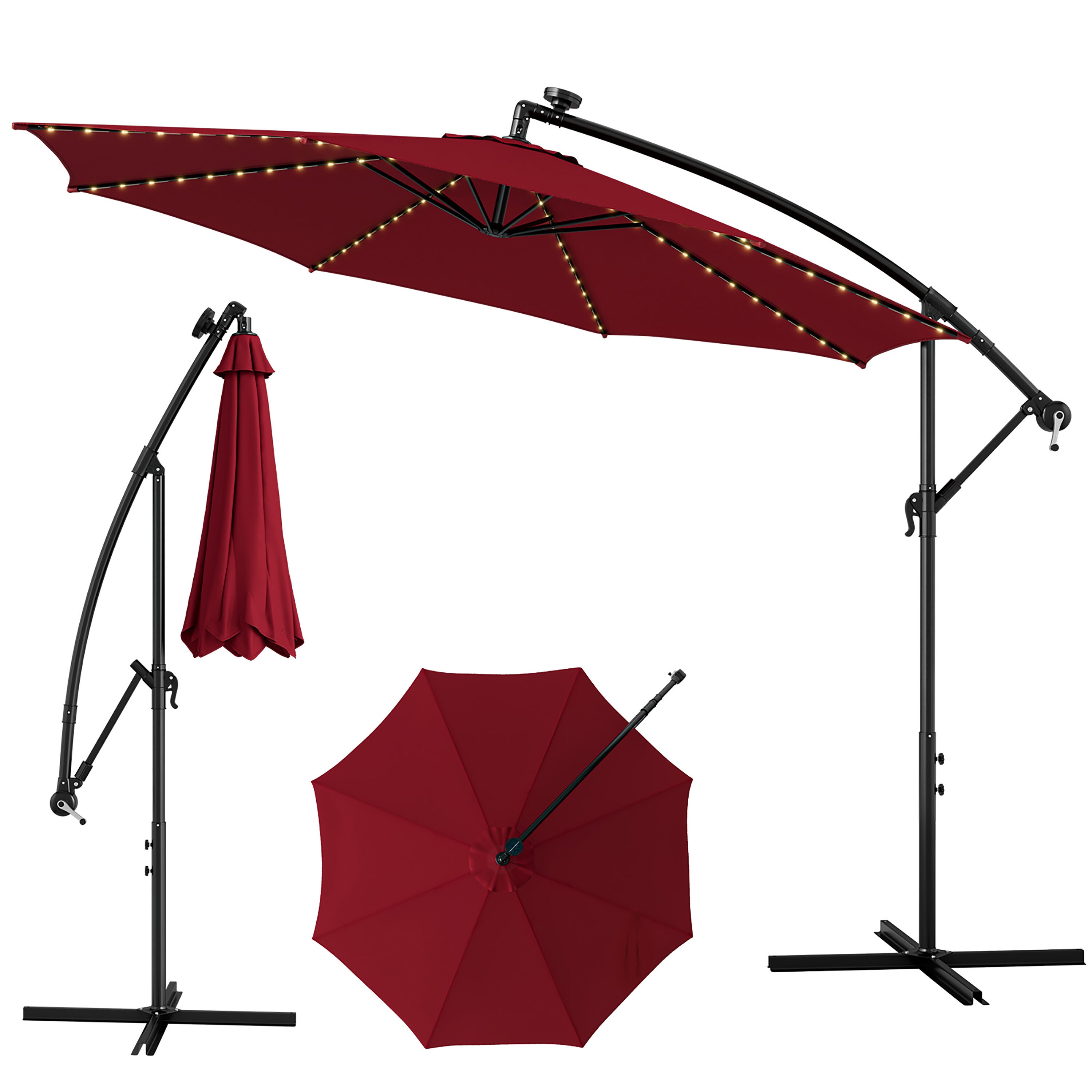 Costway NP10822WN 10-ft Steel Red Garden Patio Umbrella with Lights with Base