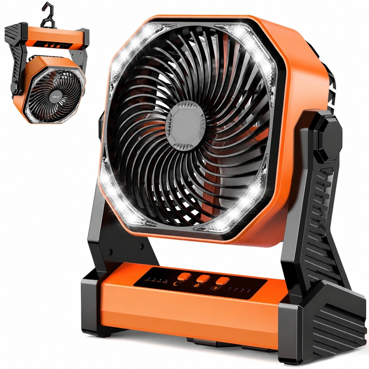 Phyfalip  Camping Fan Portable with 360 Degree Rotatable Hook 400 Lumens LED Light 4 Speed 270 Degree Pivot for Tent Car Outdoor Trip BBQ
