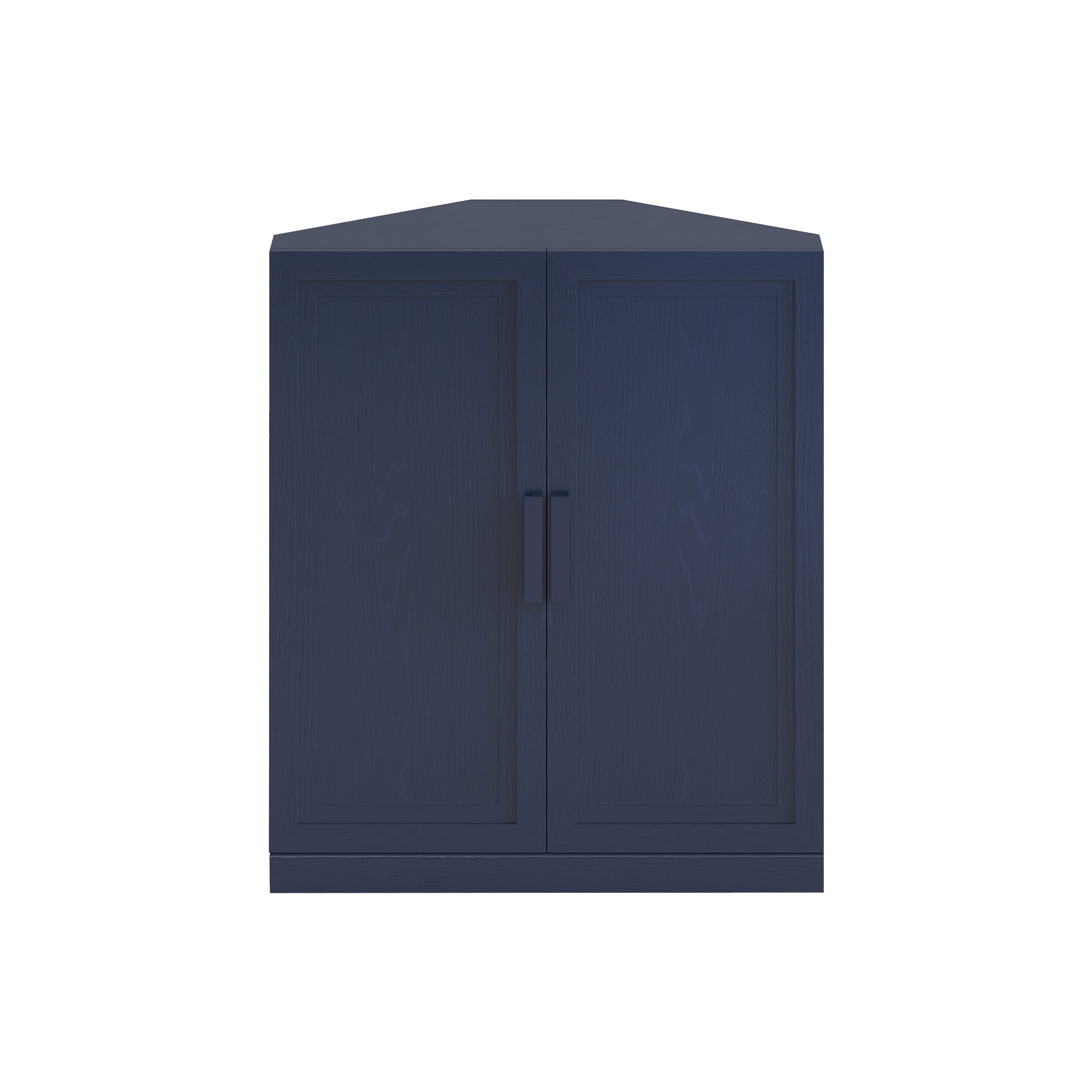 Misty Moon Dark Blue Double Door Corner Storage Cabinet Solid Wood Door Freestanding Home Organizer Furniture 36 x 31 x 16 Inch