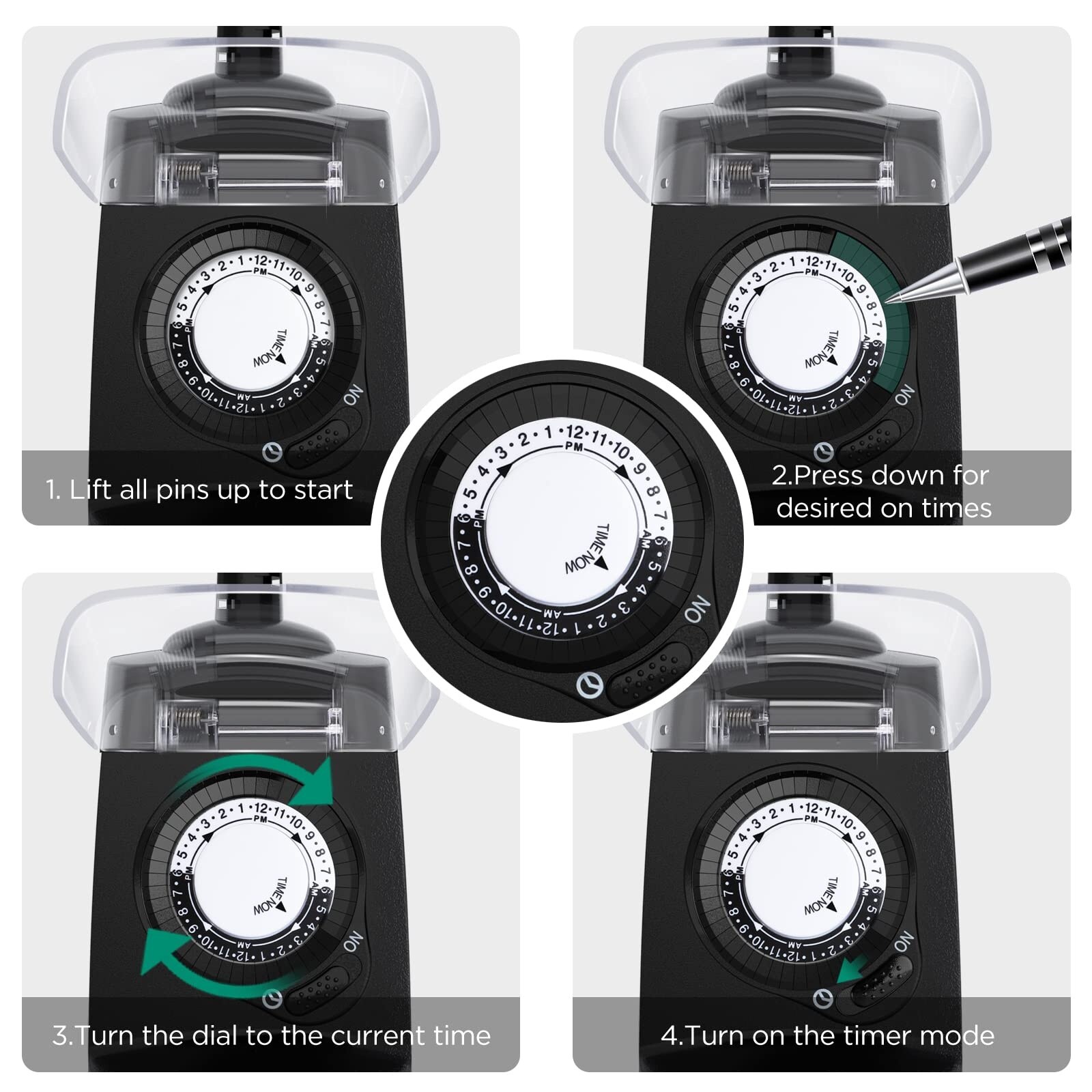 Misopily 24 hour mechanical outdoor timer outlet 3 prong waterproof ...
