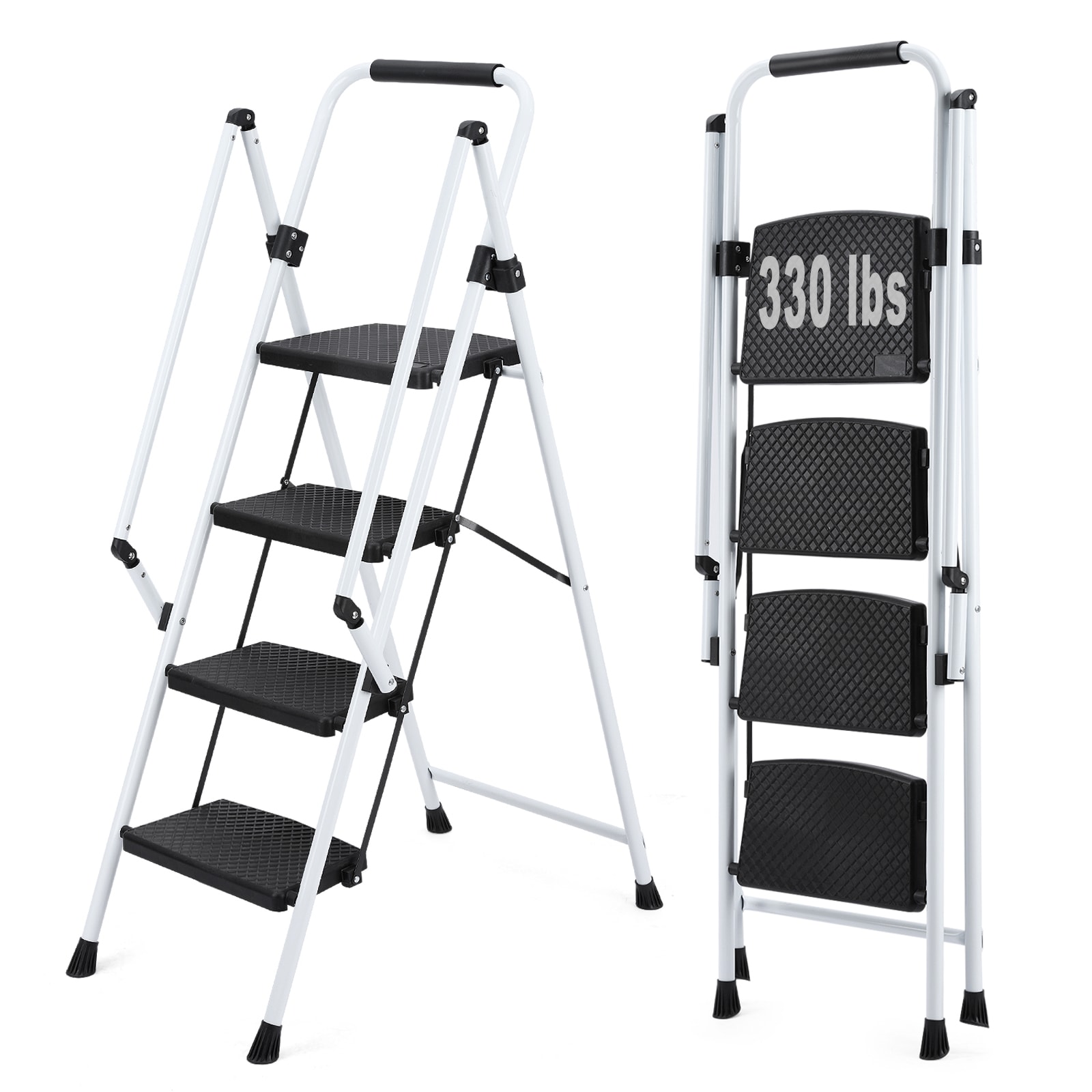 Siavonce XH44669 4 Step Ladder 4 -Step 330-lb Capacity White Steel Foldable Step Stool
