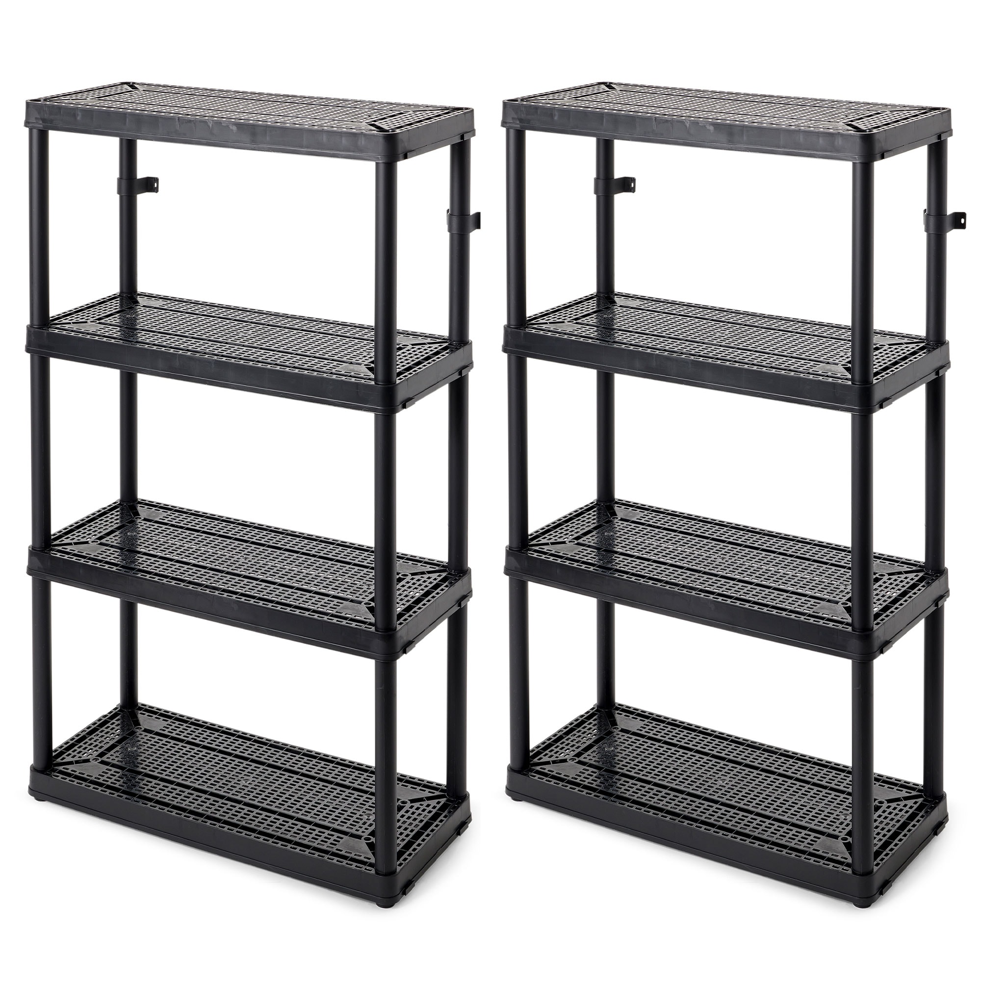Gracious Living 101917 4 -Tier Heavy Duty Black Plastic Utility shelving unit ( 32-in W x 14-in D x 54.5-in H ) 2 -Pack