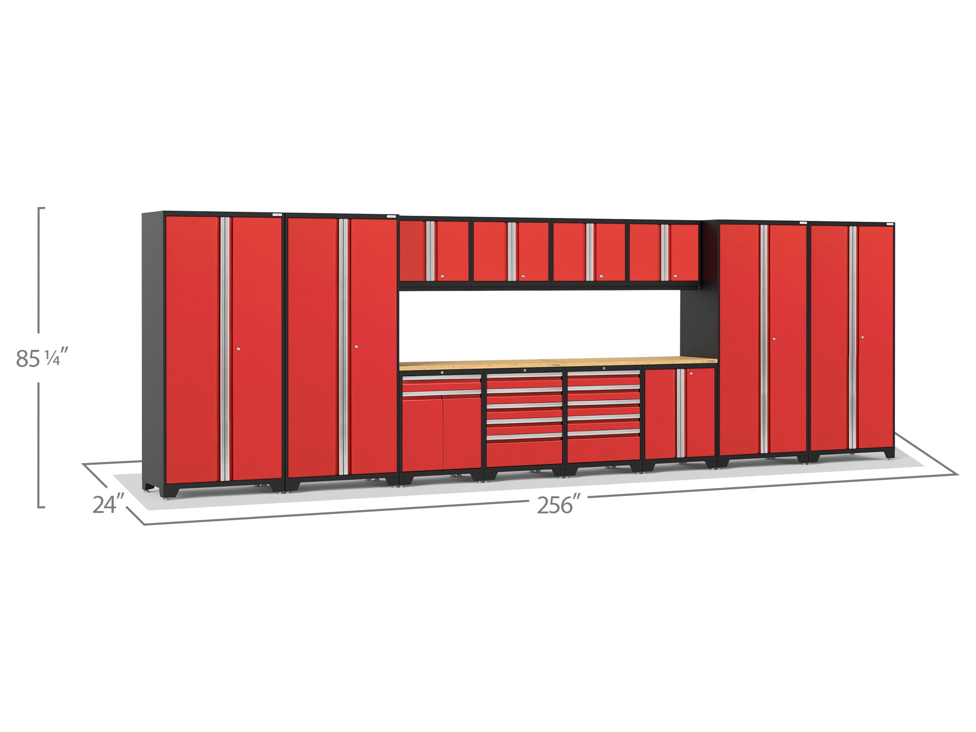 8-Piece Pro Duty Welded Steel Garage Storage System in Black Line-X Coating (184 in. W x 81 in. H x 24 in. D)