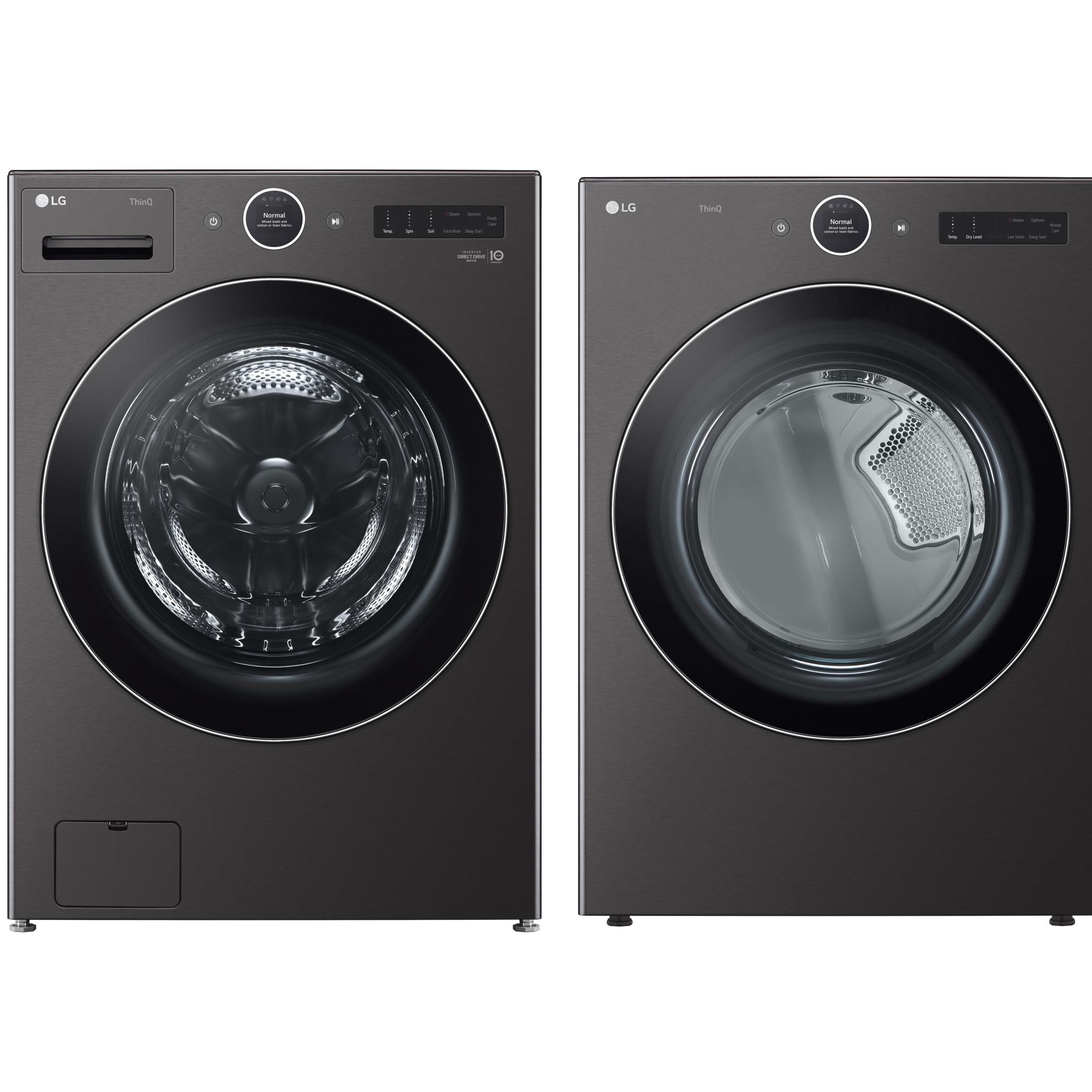 LG 5.0 cu ft Stackable Front Load Washer and 7.4 cu ft Steam Gas Dryer Set, Black Steel