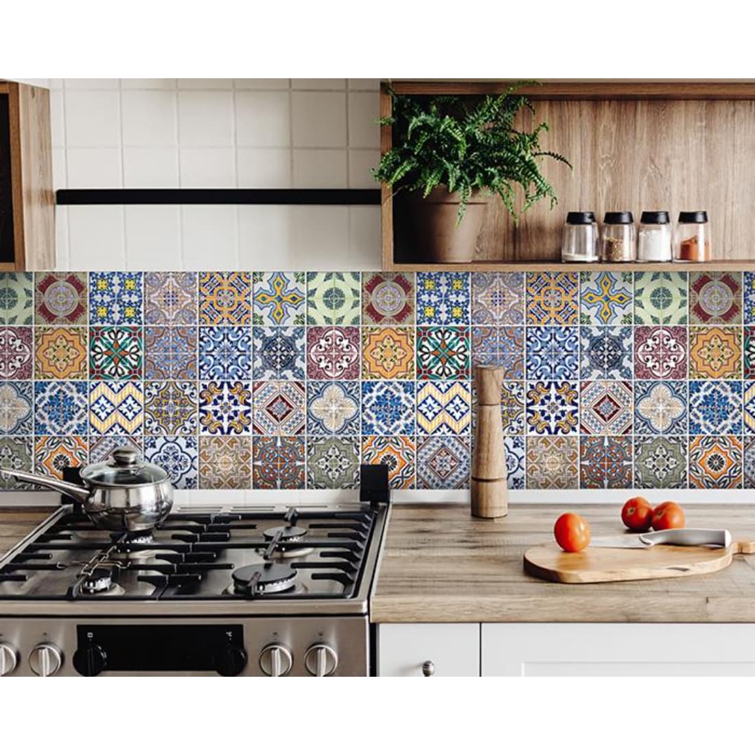 HomeRoots 4000400361 4.16-sq ft Blue Vinyl Geometric Self-adhesive Peel and Stick Wallpaper