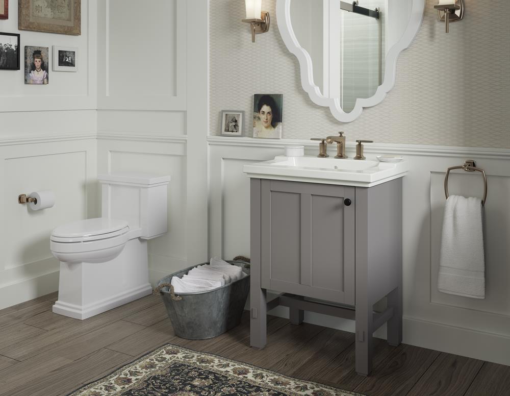 KOHLER Tresham 25-in Mohair Grey Single Sink Bathroom Vanity with White ...