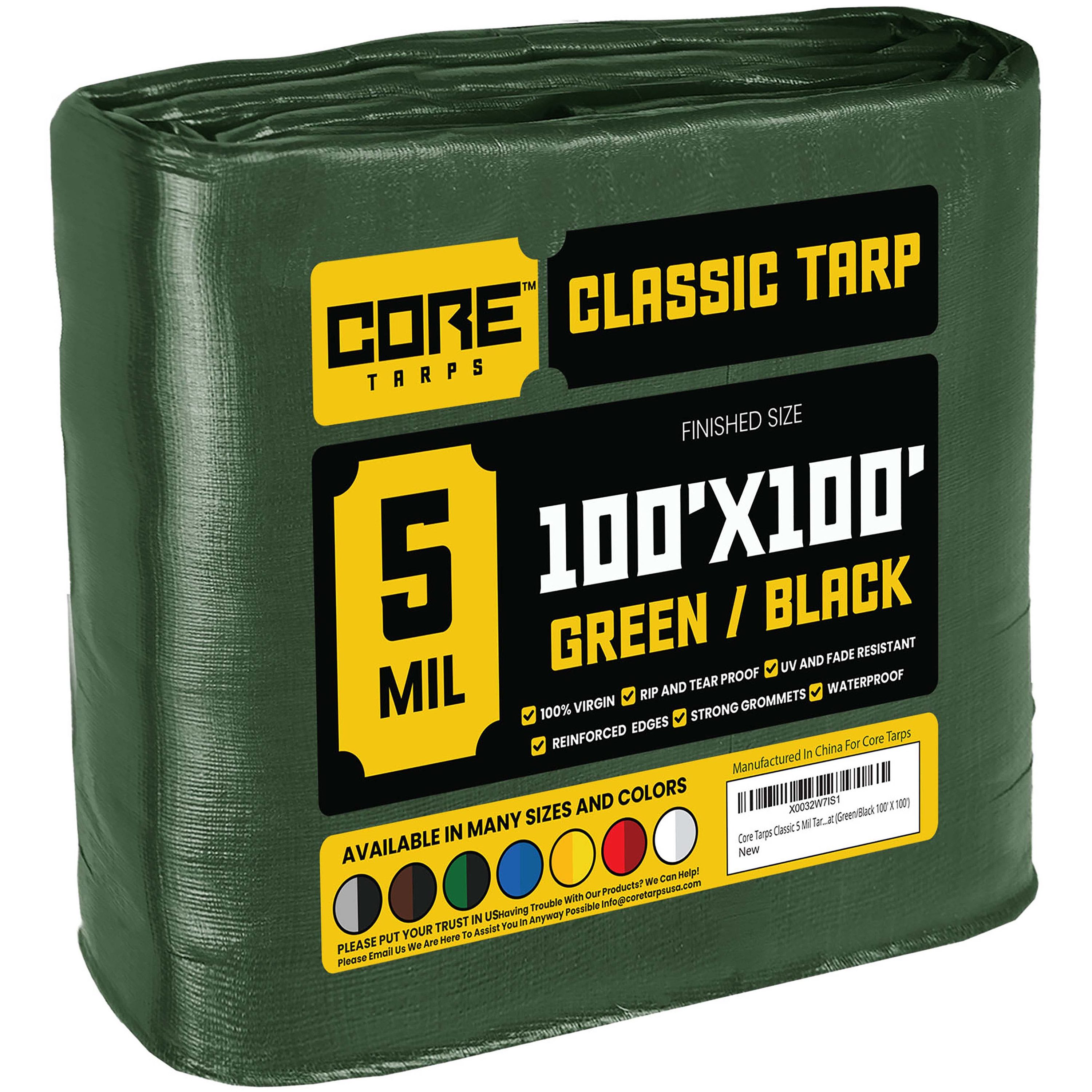 Core Tarps CT-503-100X100 100-ft x 100-ft Green Waterproof Commercial Polyethylene 5-Mils Tarp
