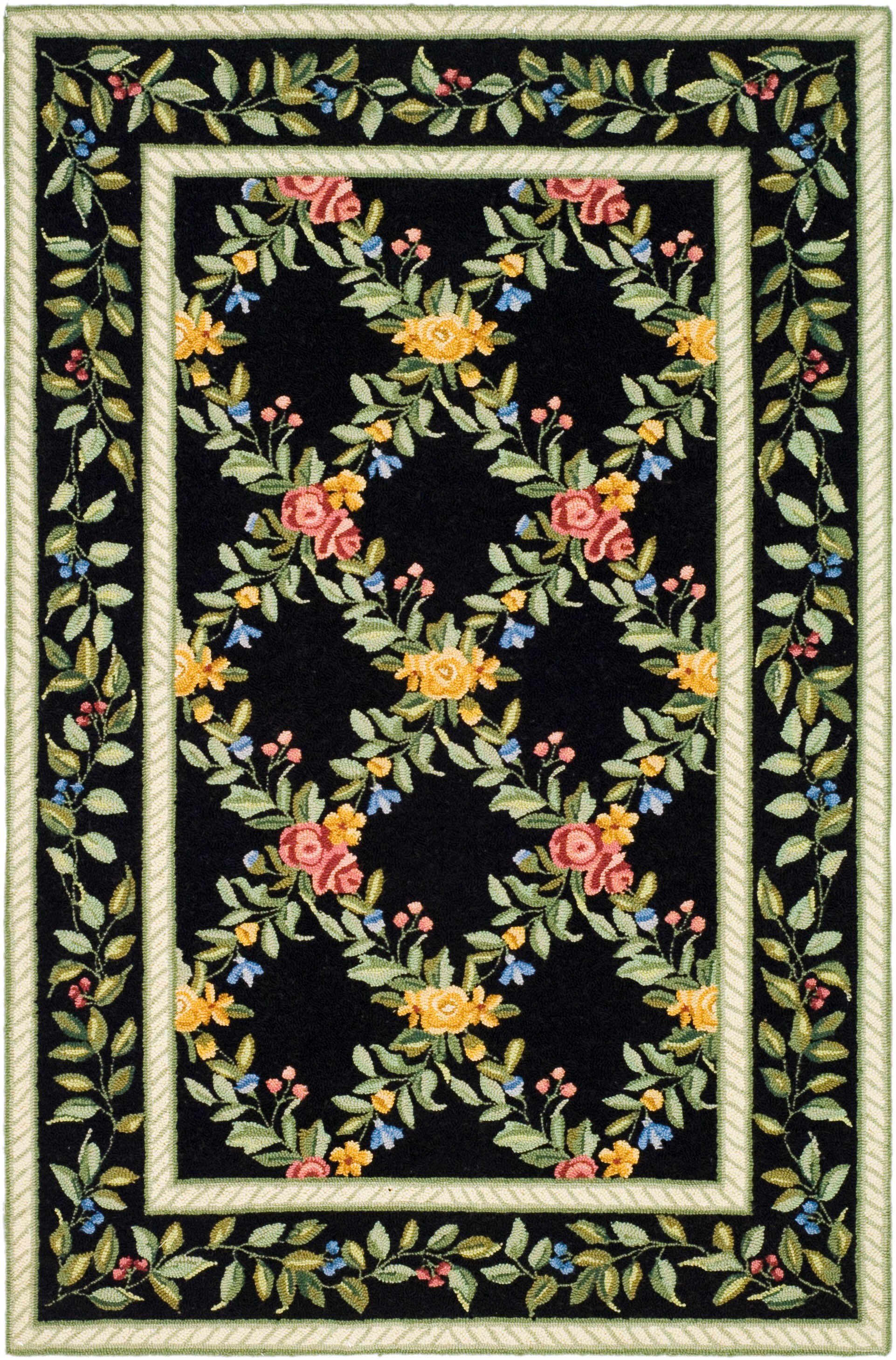 Safavieh HK60B-3 Chelsea Krans 3 x 5 (ft) Hooked Wool Black Rectangular Indoor Trellis Throw rug
