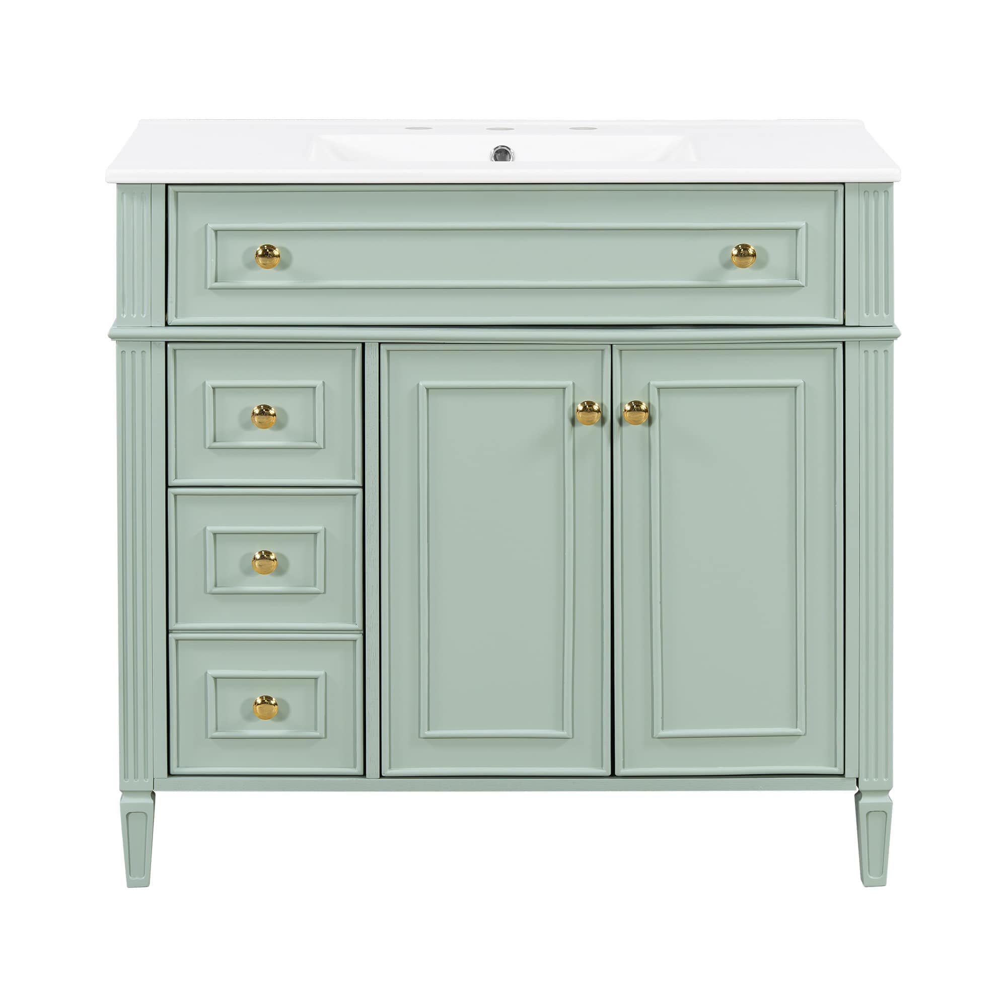 Rbied 36in Green Solid Wood Vanity Flip-Out Drawer 3 Drawers 2 Doors
