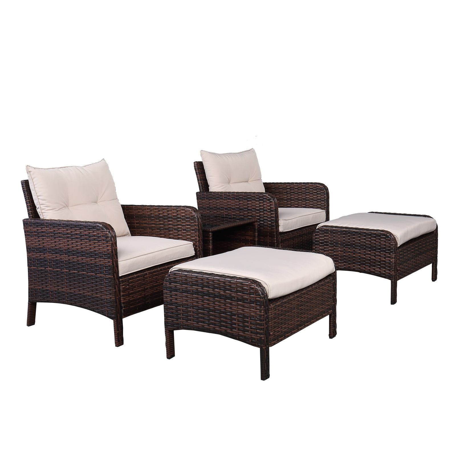 Winado 333689264532 5-Piece Wicker Patio Conversation Set with Off-white Cushions
