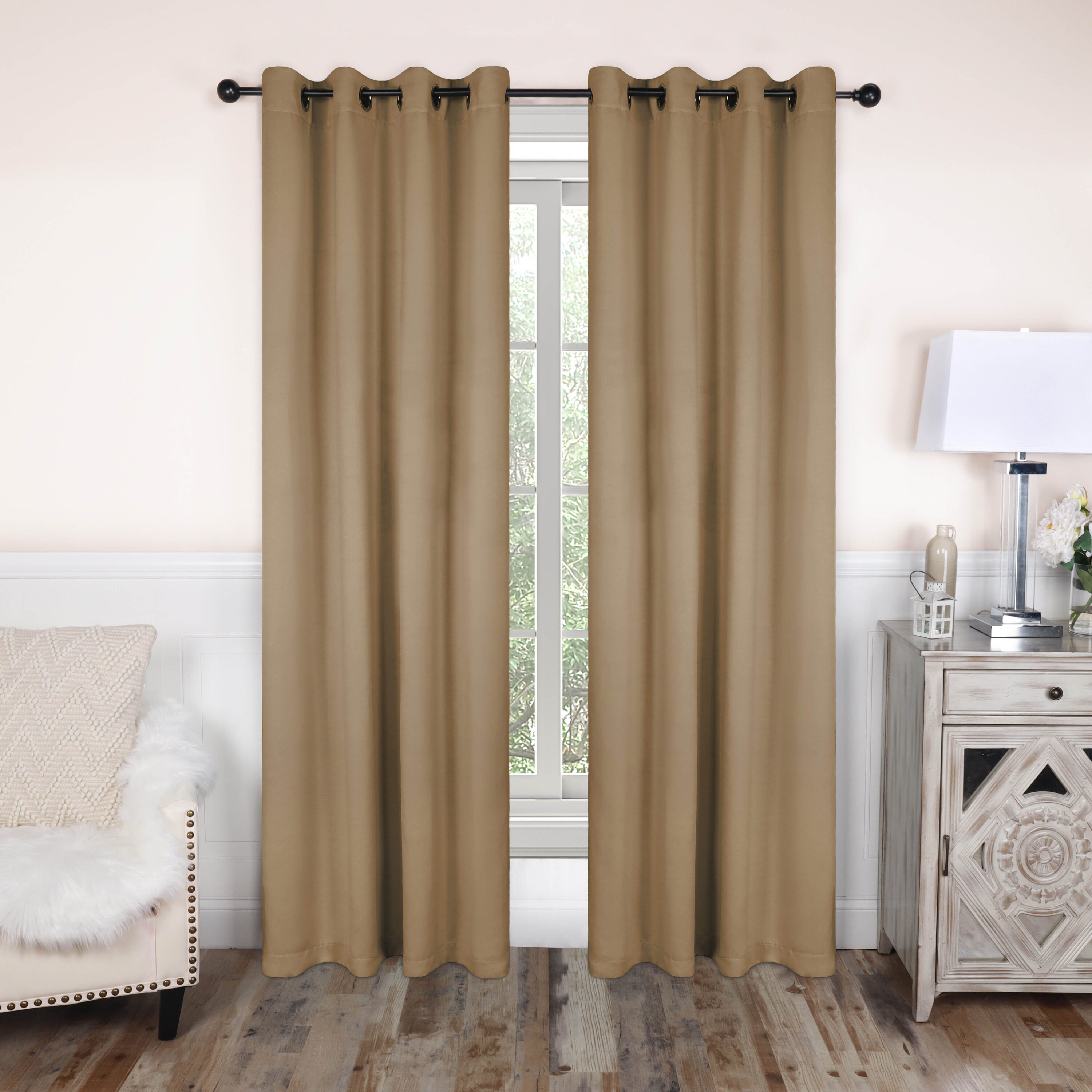Superior - 108-in Smoked Ash Room darkening Grommet Curtain panel pair