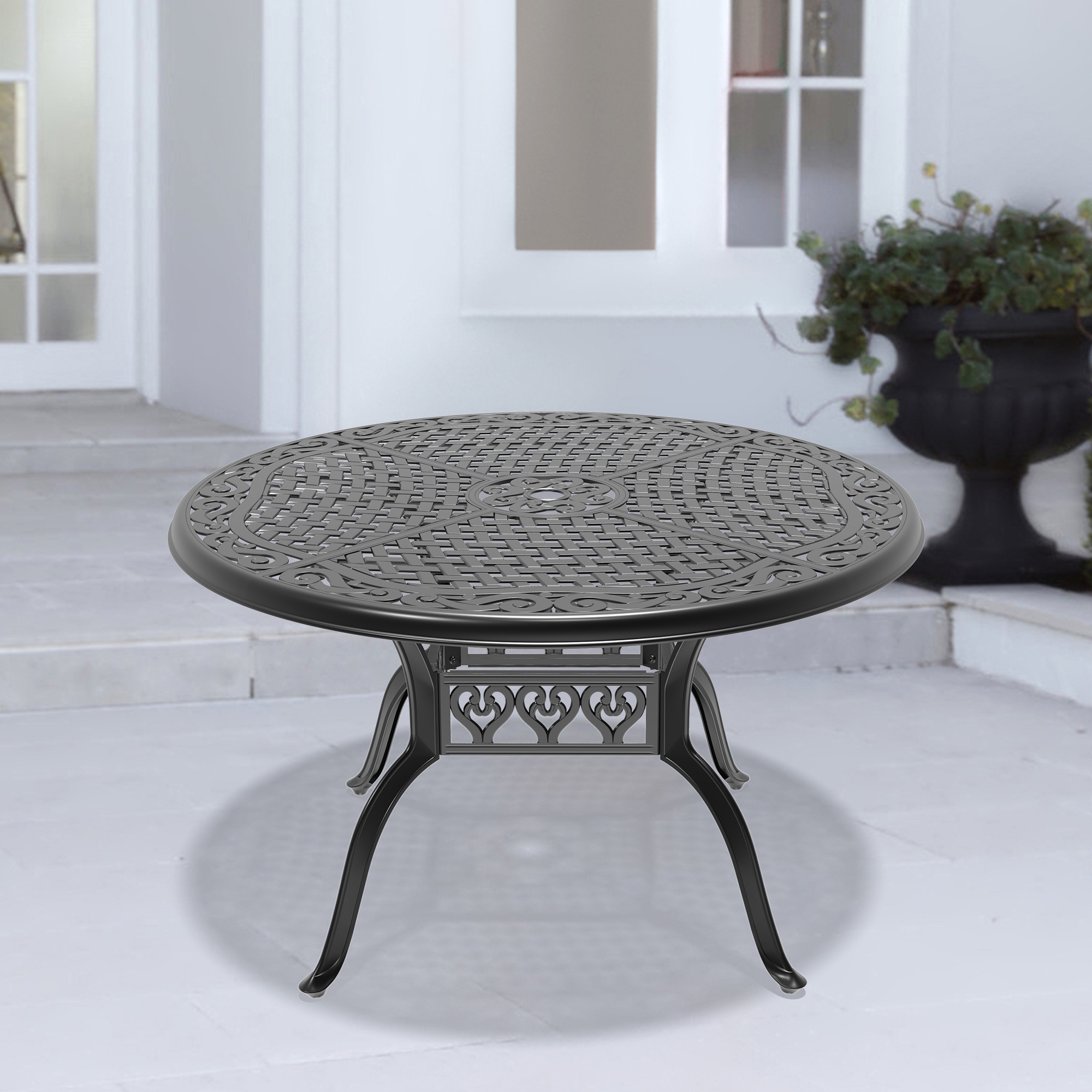 nicesure SLBK1123 Dining Table Round Outdoor Dining 48.03-in W x 48.03-in L with Umbrella Hole