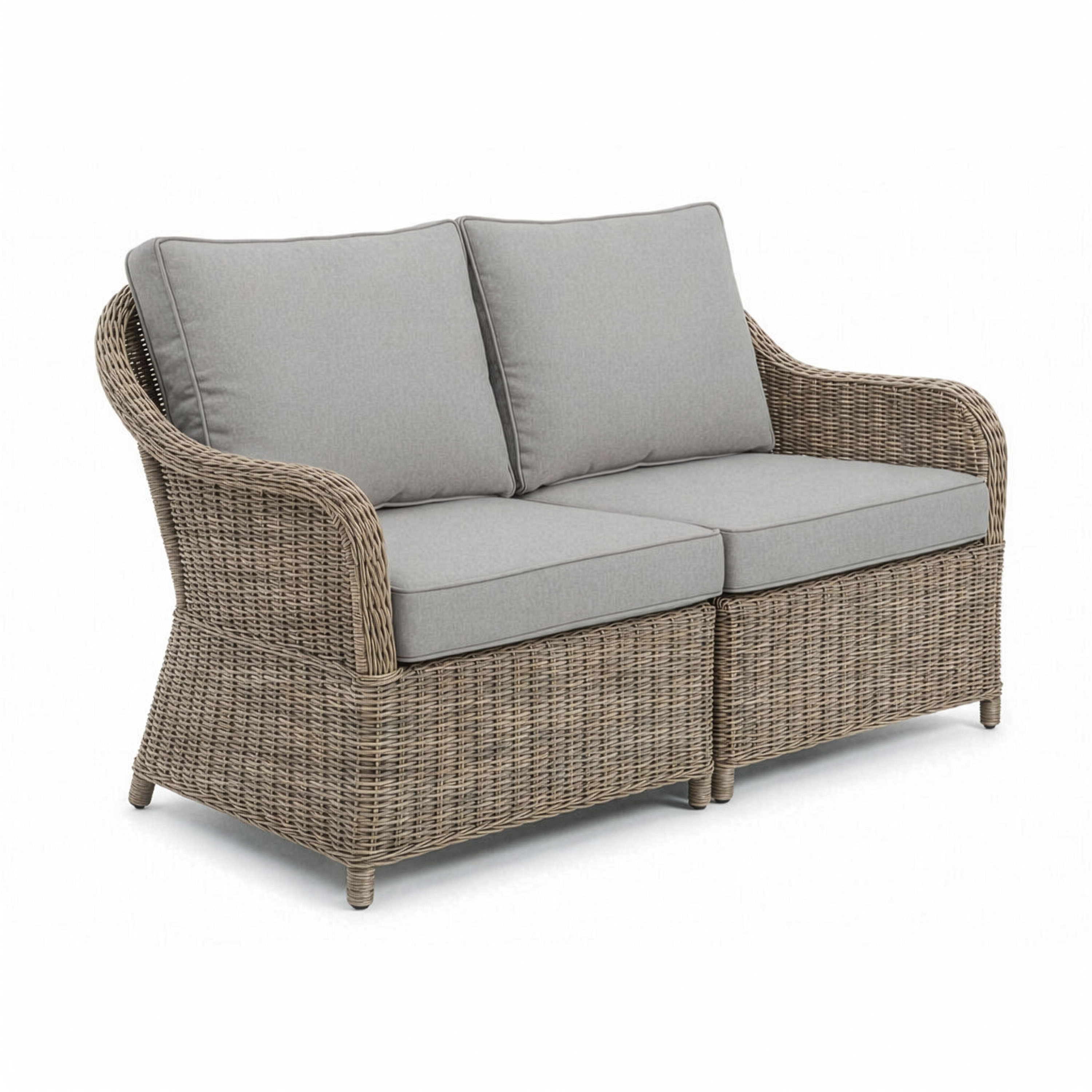 Martha Stewart Lily Pond Indoor-Outdoor Modular Patio Loveseat in Weathered Gray Rattan Wicker with Gray All-Weather Cushions