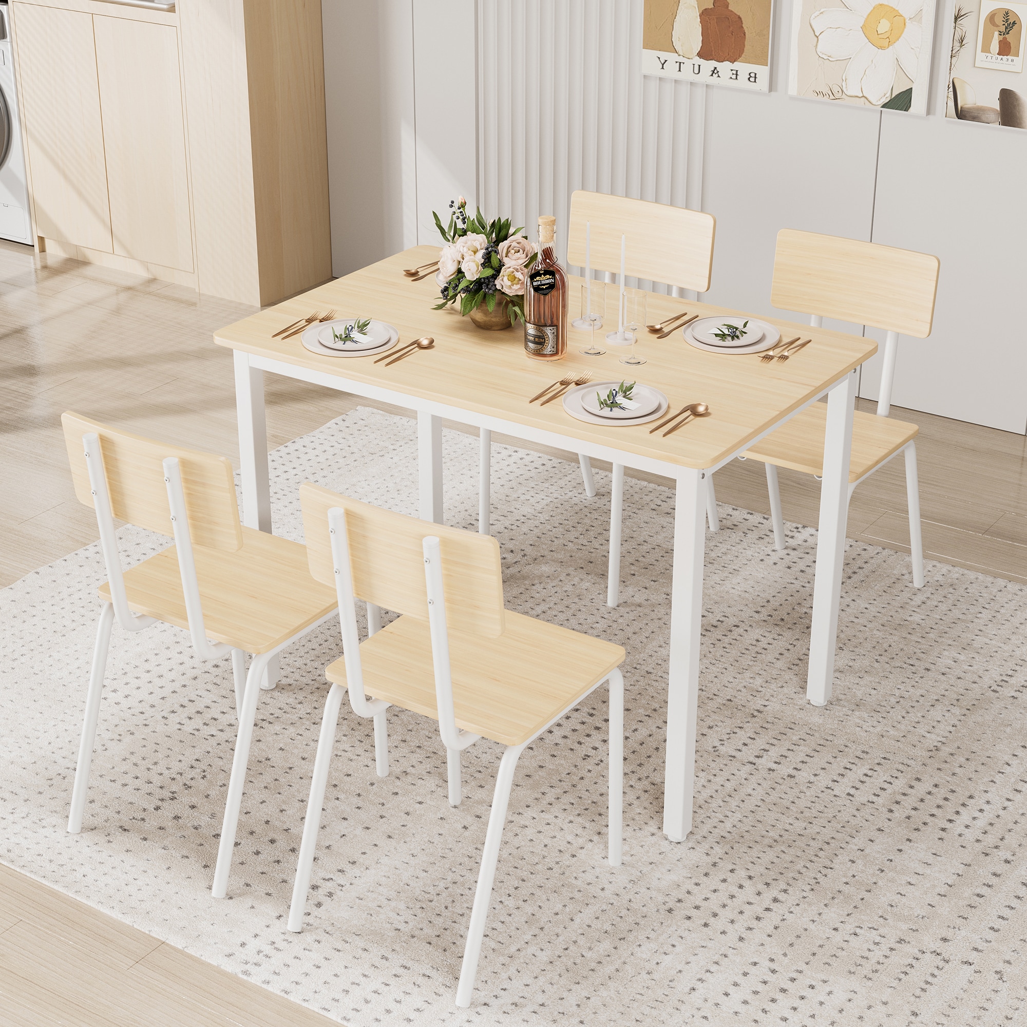 Fun Orange FUNS3DS09 Oak Contemporary/Modern Dining Room Set with Rectangular Table ( Seats 4 )