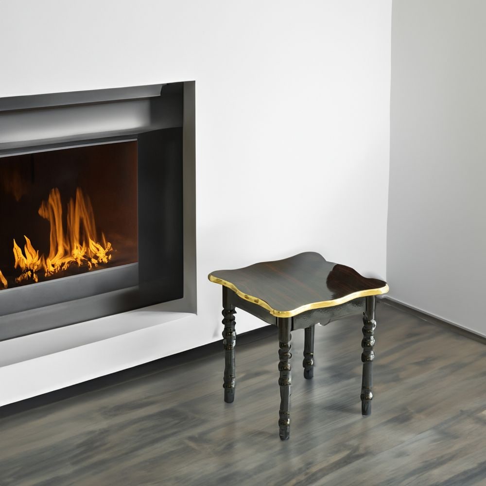 Square Black and Gold Wooden Accent End Table