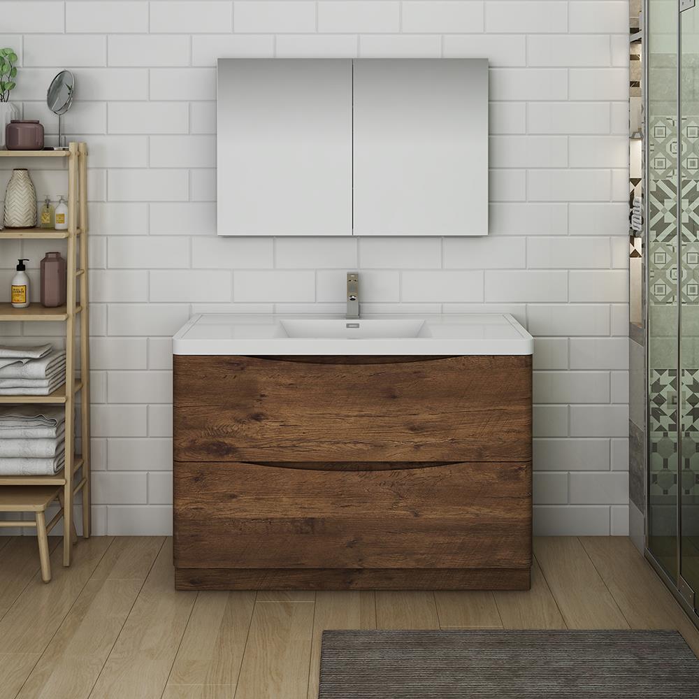 Fresca Senza 48-in Rosewood Single Sink Bathroom Vanity with White ...