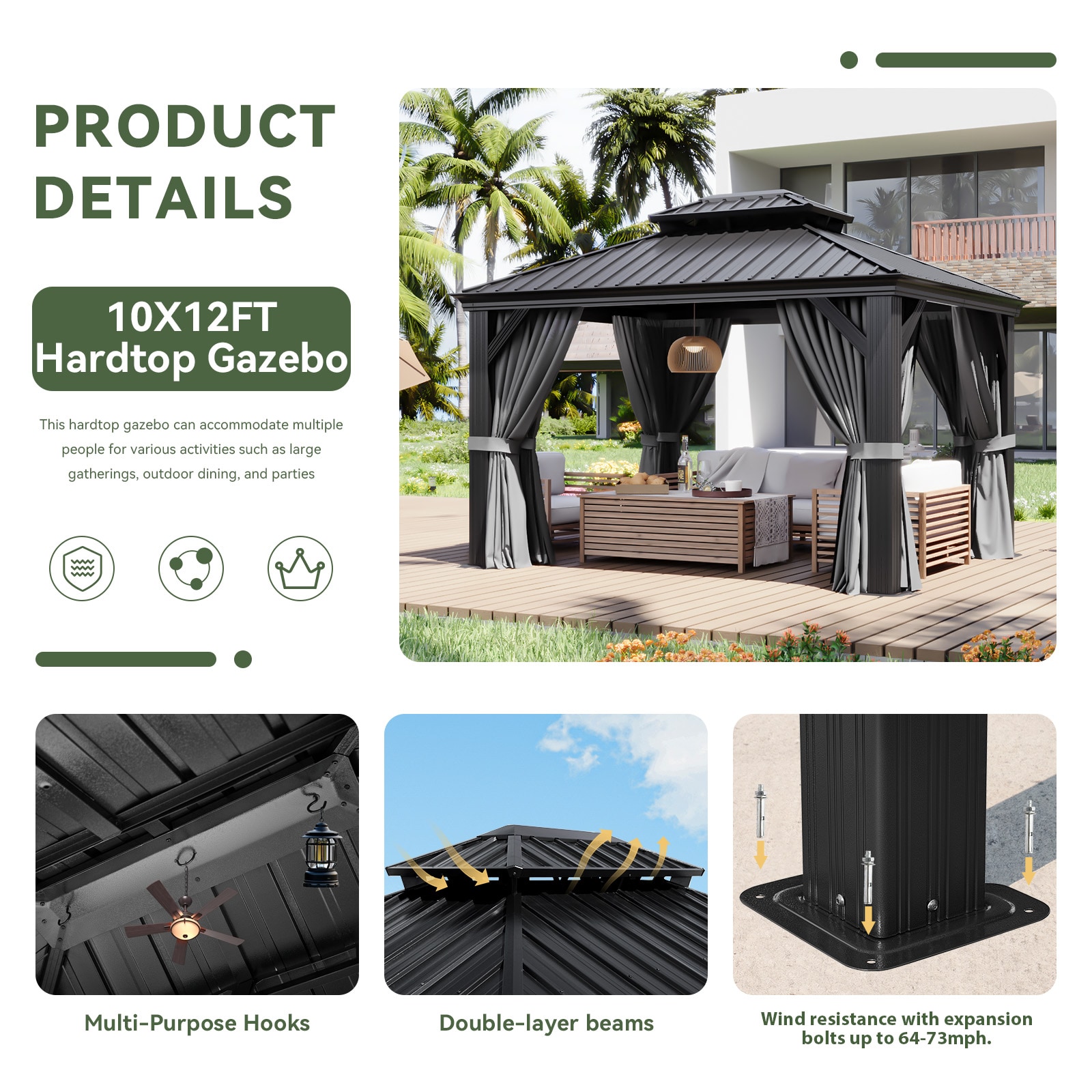 AOXUN AX-423G25 Wood-Resin-Gazebos - View #3