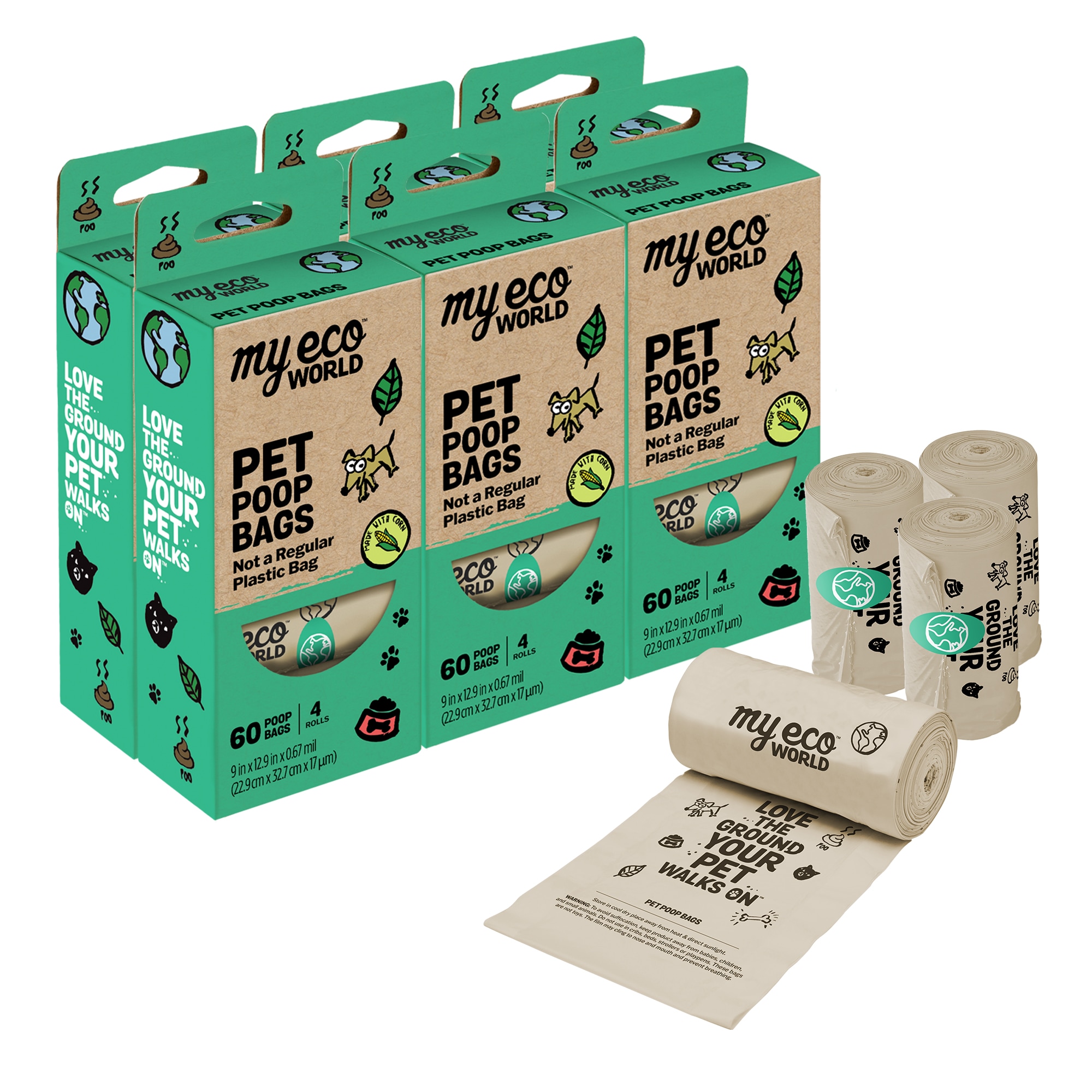 MyEcoWorld PSB-C-0219-4R-6P 360 -Pack Plant-based biopolymer Poop bags