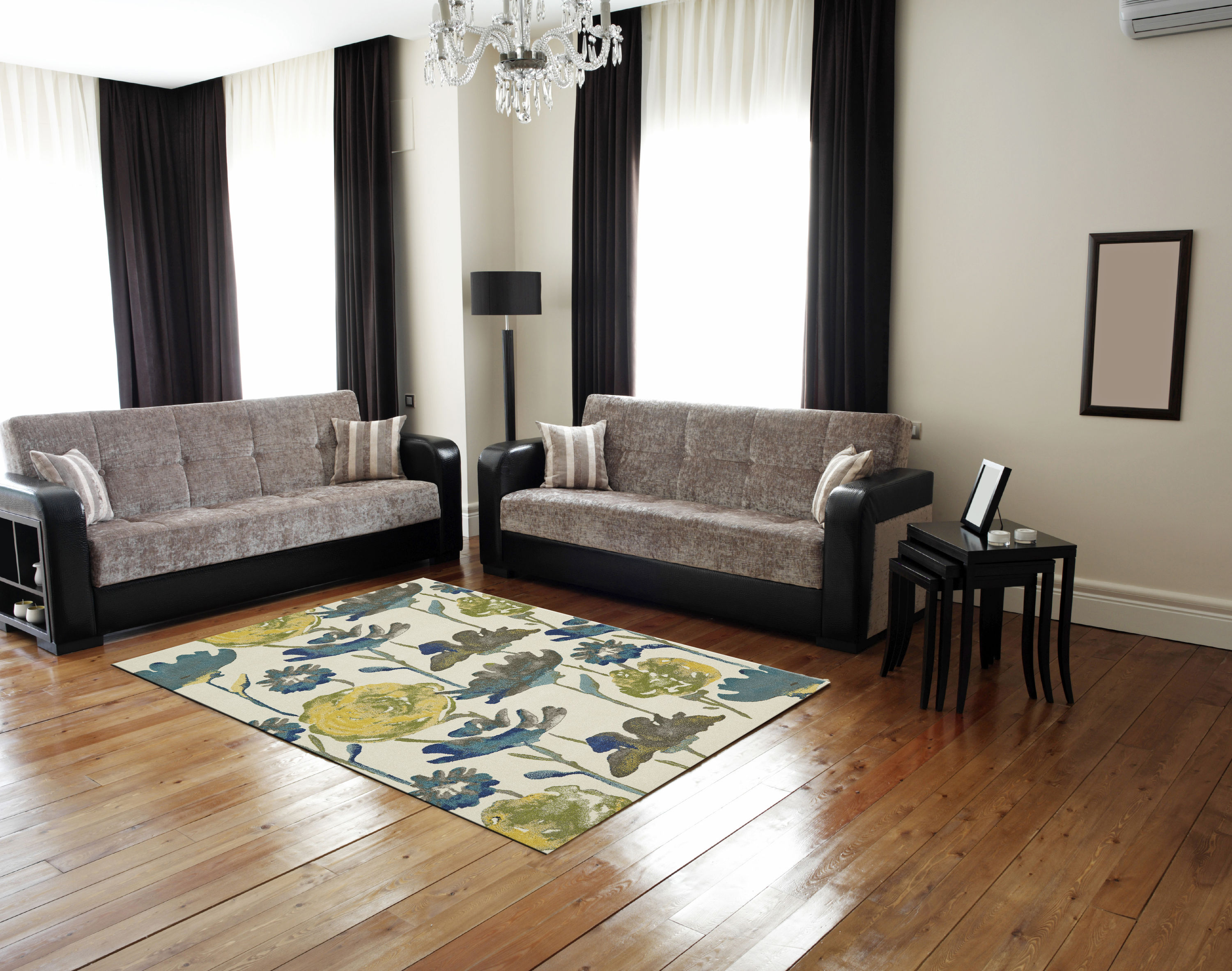 Room Envy 616R3603MDW000P18 Omari 2 X 3 (ft) Ivory/Blue Indoor Floral/Botanical Mid-century Modern Area Rug