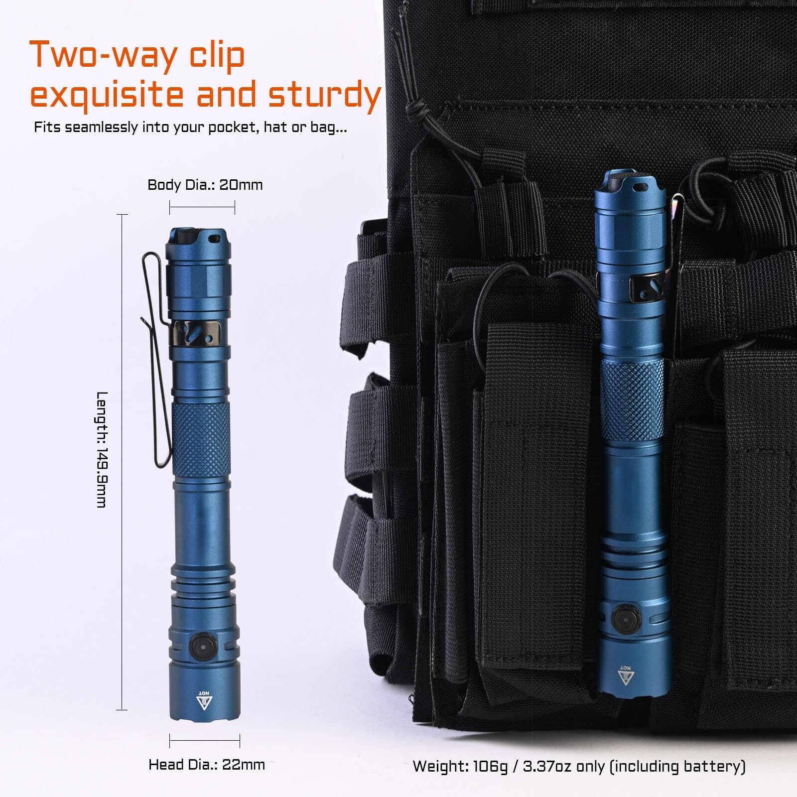 Vrbgify EDC Tactical Dual Modes Flashlight Dual Switch 1400 Lumens LED ...