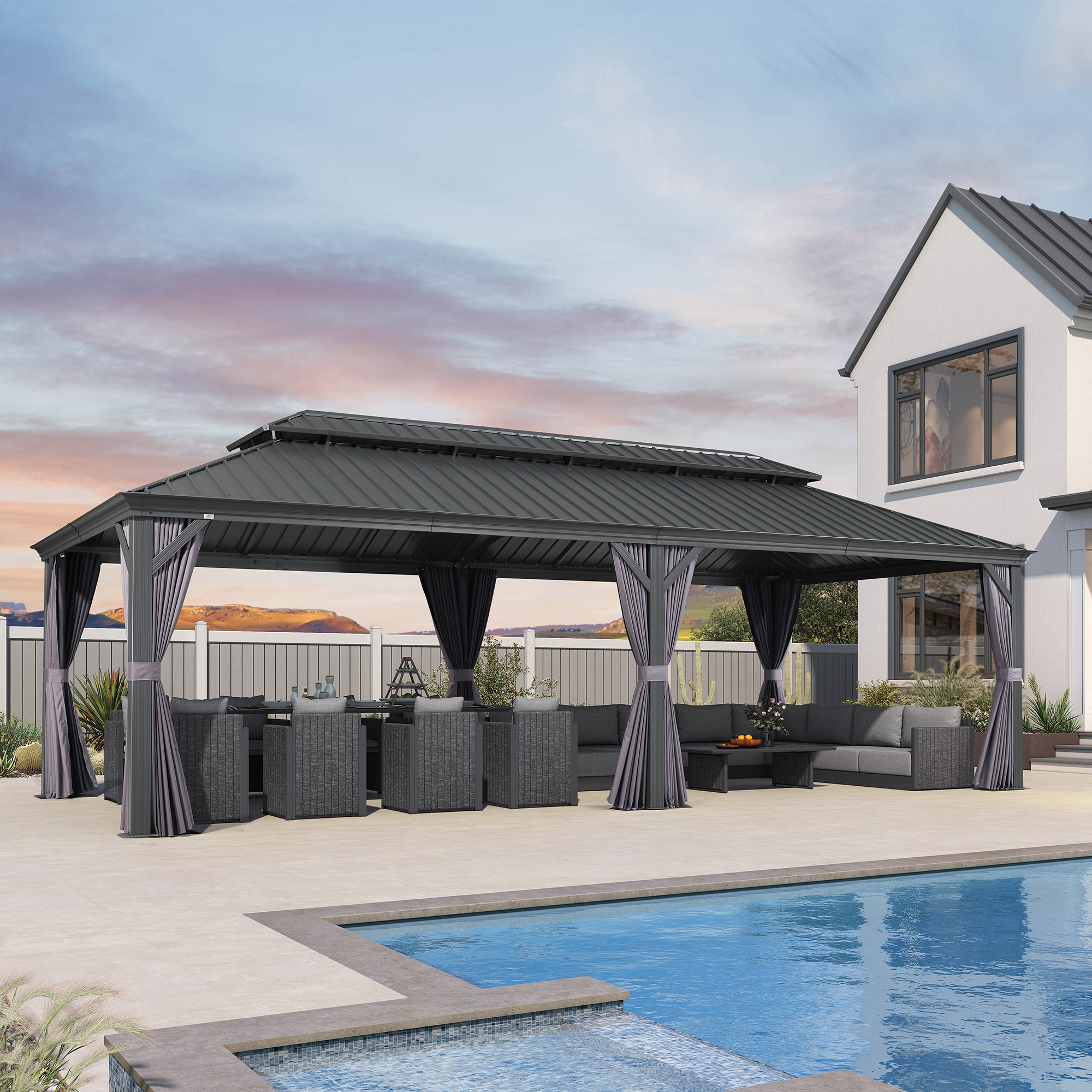 PURPLE LEAF LS04GHTG1428-H Wood-Resin-Gazebos - View #3