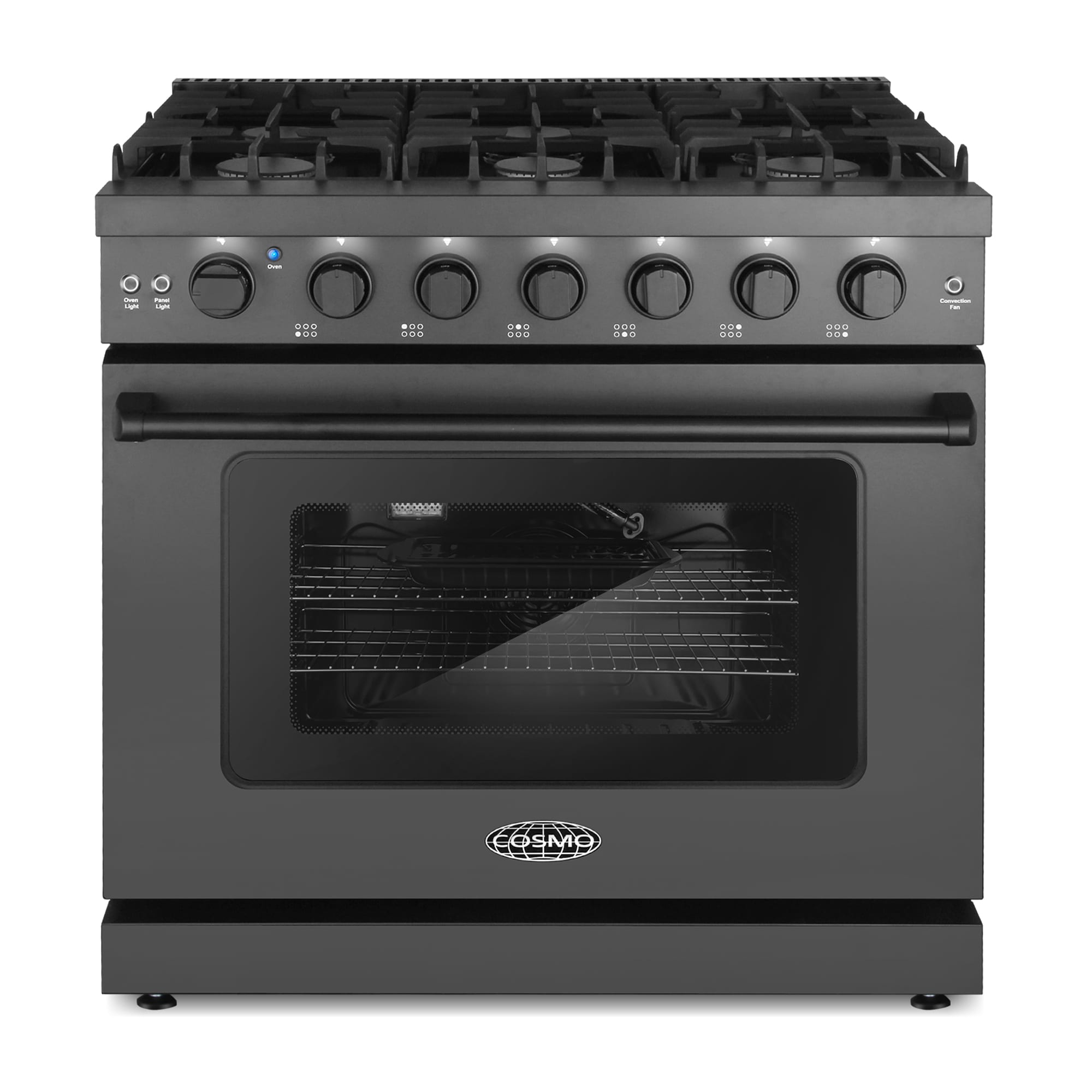 Cosmo 36-in 6 burners 6-cu ft Convection Oven Slide-In Natural Gas Range ( Black ) #COS-EPGR366-BK