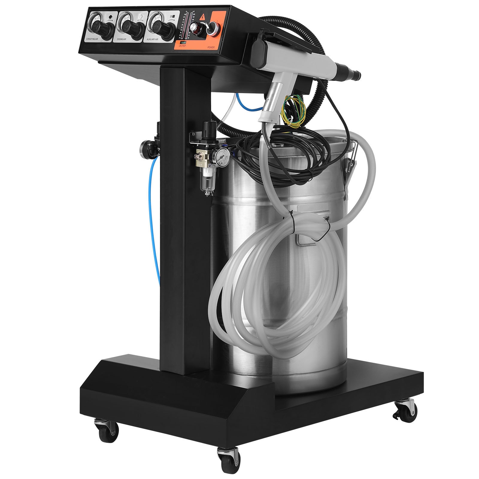 VEVOR SCJDFMPTJ10001545V1 Powder Coating System  50 W 100KV Electrostatic Output Powder Coating Kit with 50L Powder Hopper  450g Per Minute Powder Coating Machine with Spray Gun and Trolley Base  for Indoor and Outdoor