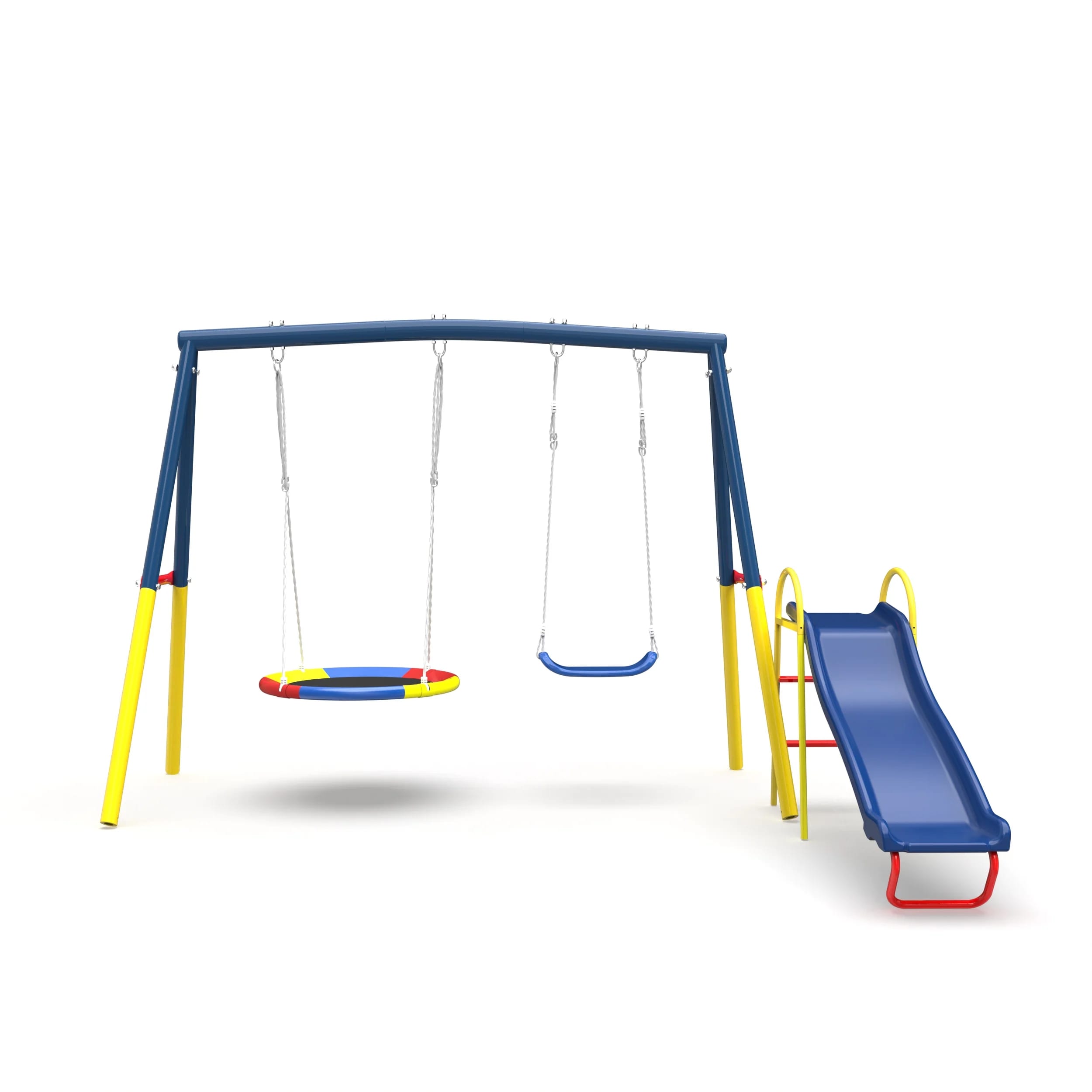 Mersco 3 In 1 Swing Combo with Slide For Kids Heavy Duty Metal Unplugged Playset Children Gift Swing Slide Outdoor Indoor Backyard Blue Yellow
