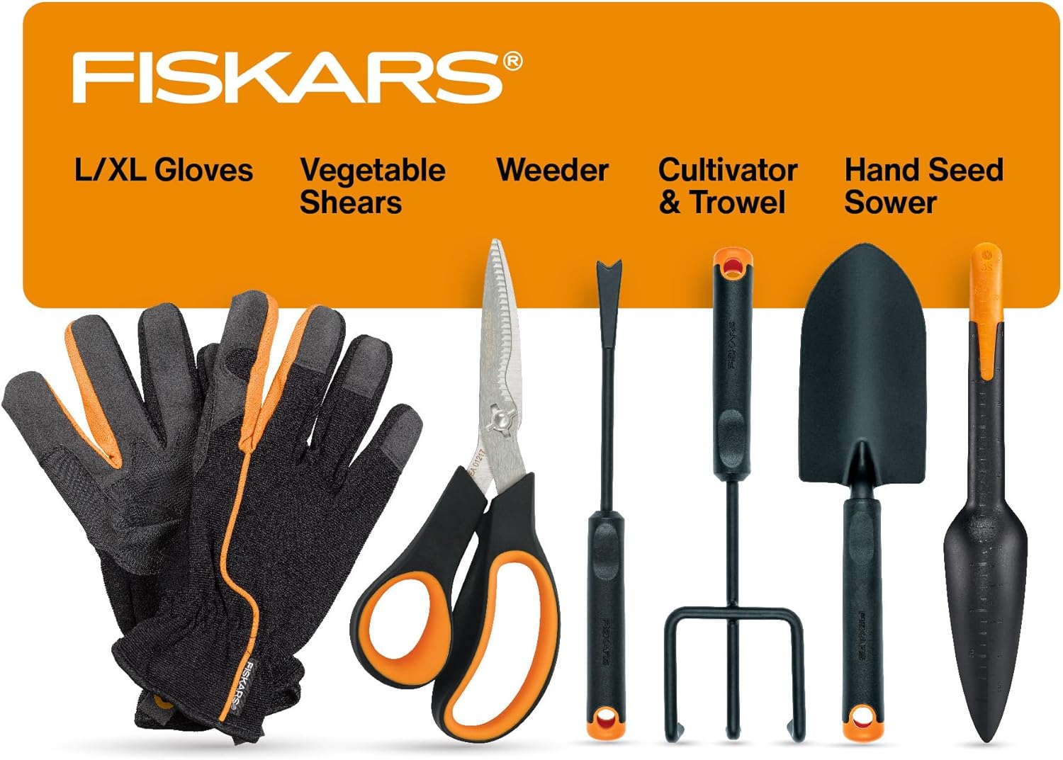 Fiskars 1071733 Vegetable Gardening Essentials Hand Tool Kit