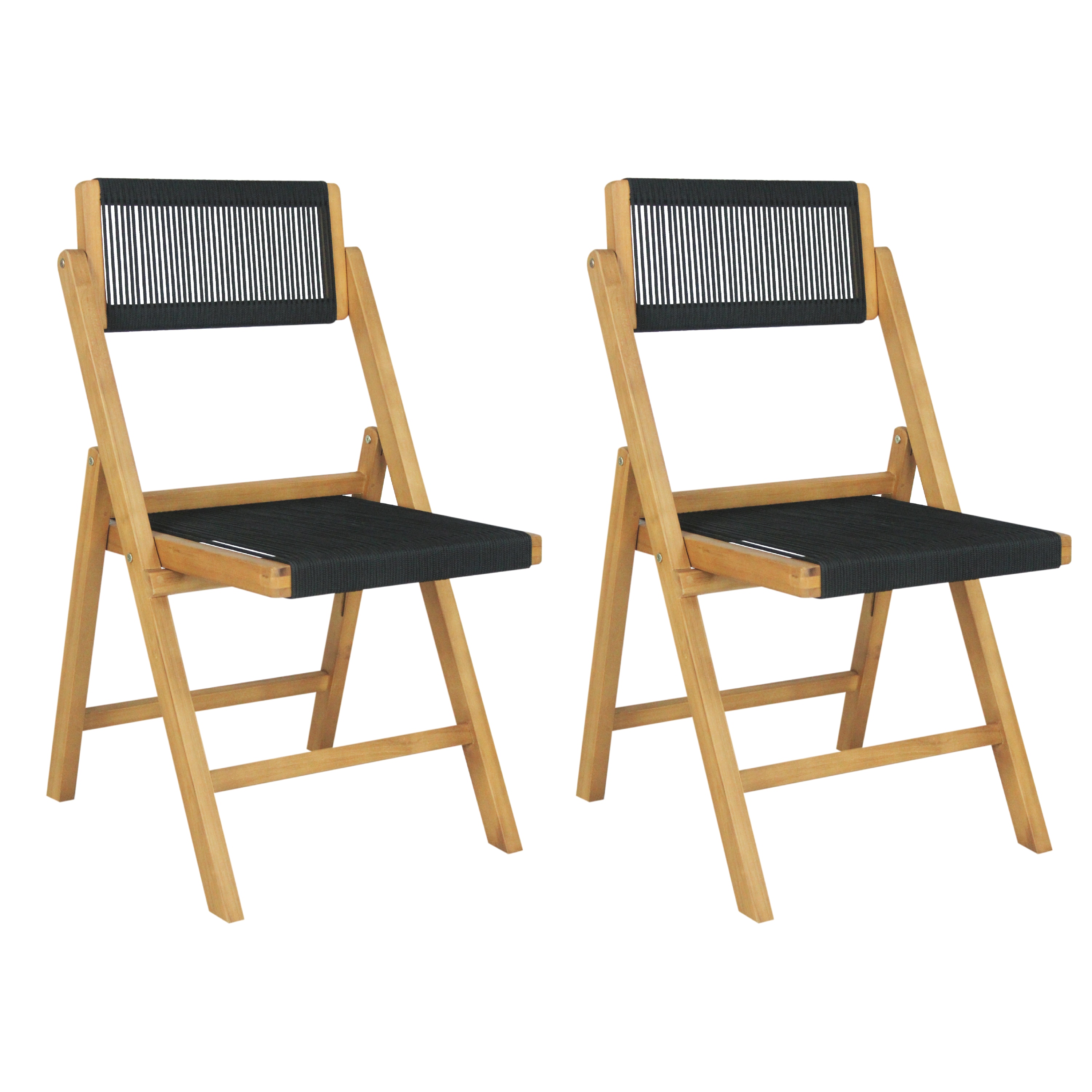JONATHAN  Y FLD1001A-SET2 2 -Pack Black/Natural Residential Standard Folding Chair with Woven Seat ( Indoor )