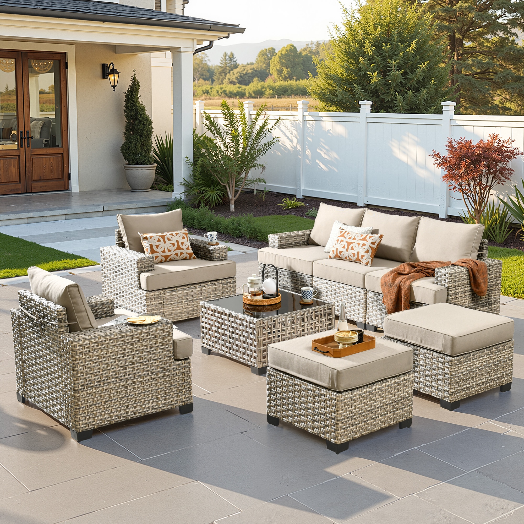 ALTRIGUS 6L-TBS608-AL 8 -Piece Wicker Patio Sofa Conversation Set with Beige Cushions