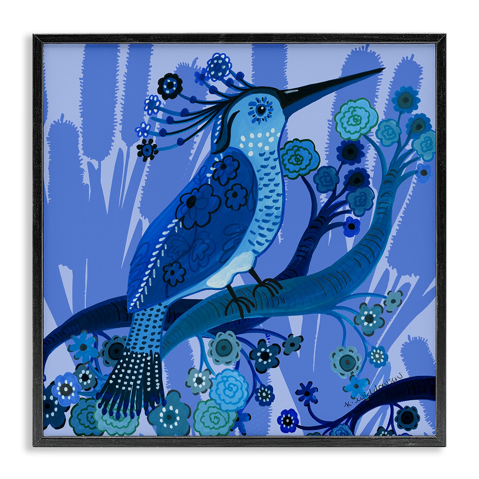 Stupell Industries BS-599-FR-17X17 Folk Style Blue Bird Black Framed Giclee Art By Kay Widdowson 17 x 17