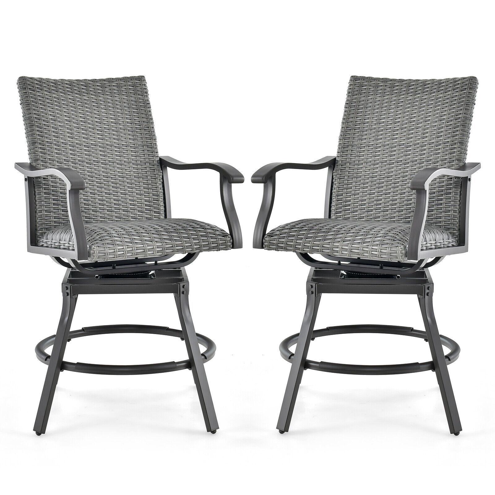BABOOM BOM-0971-12-CO Patio Swivel Bar Chair Set Set of 2 Rattan Black and Mix Gray Aluminum Frame Swivel Bar Stool Chair with Woven Seat