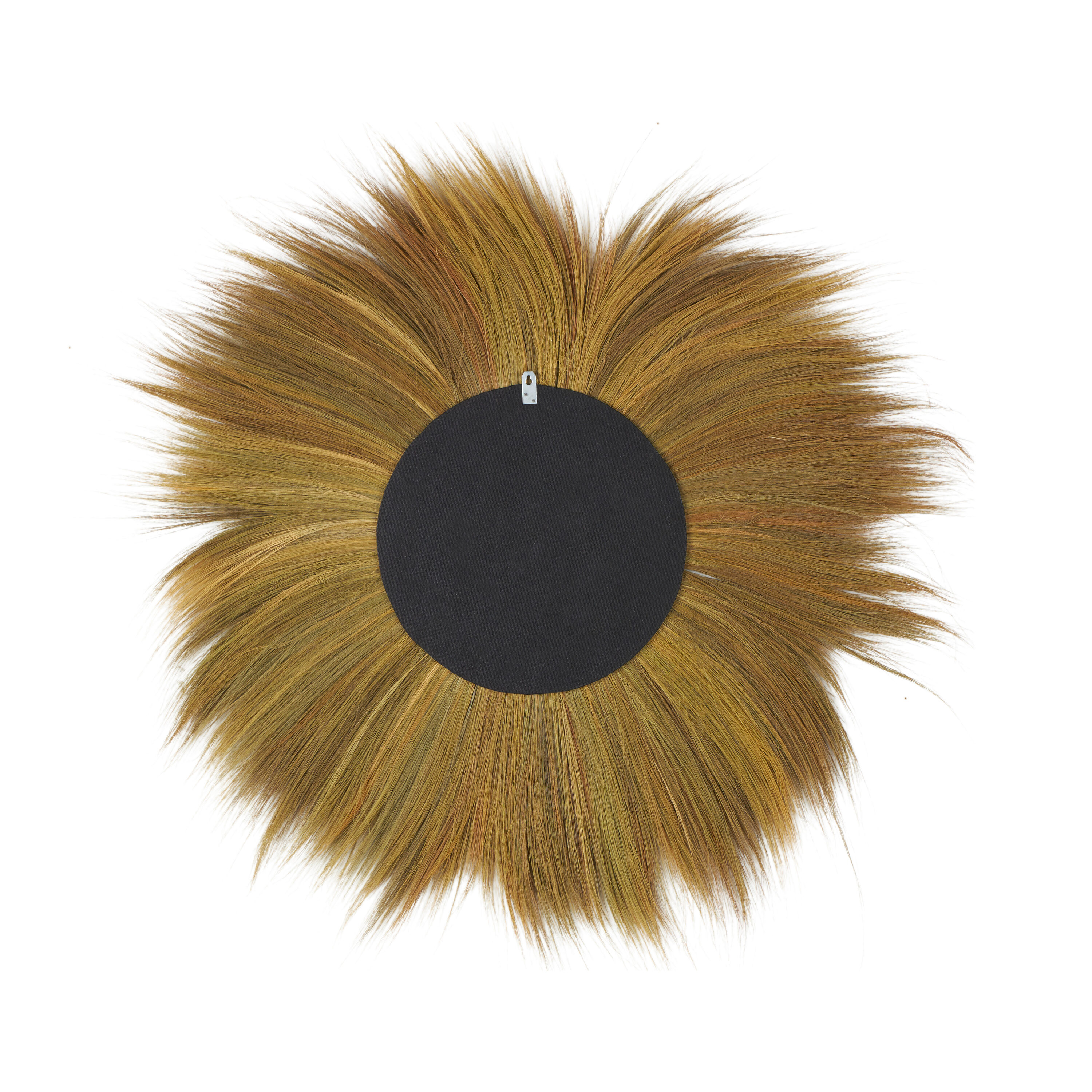 Golden Sunburst Round Decorative Wall Mirror with Grass Trim