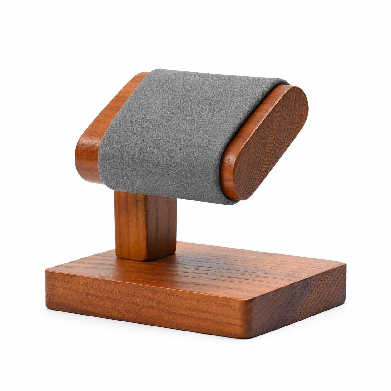 Etokfoks  Gray Solid Wood Microfiber Single Watch Display Stand Vintage Jewelry Showcase for Store Home Photography Gift