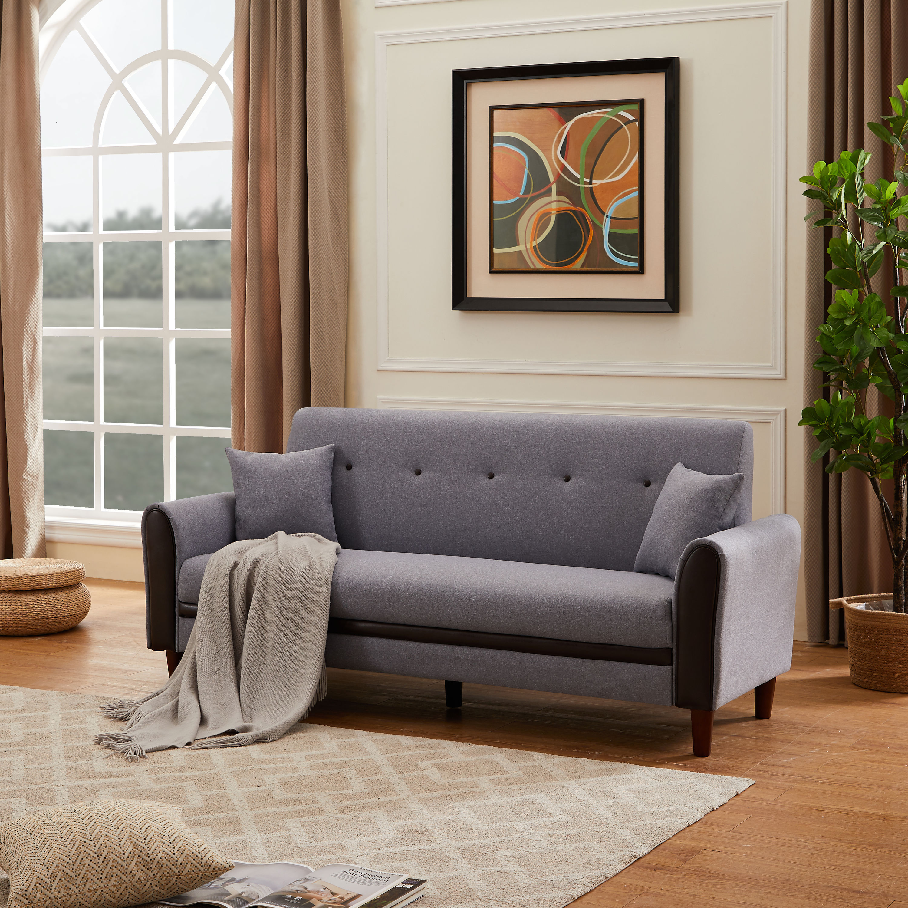 CASAINC Modern 2-Piece Linen Light Gray Living Room Set in the Living ...