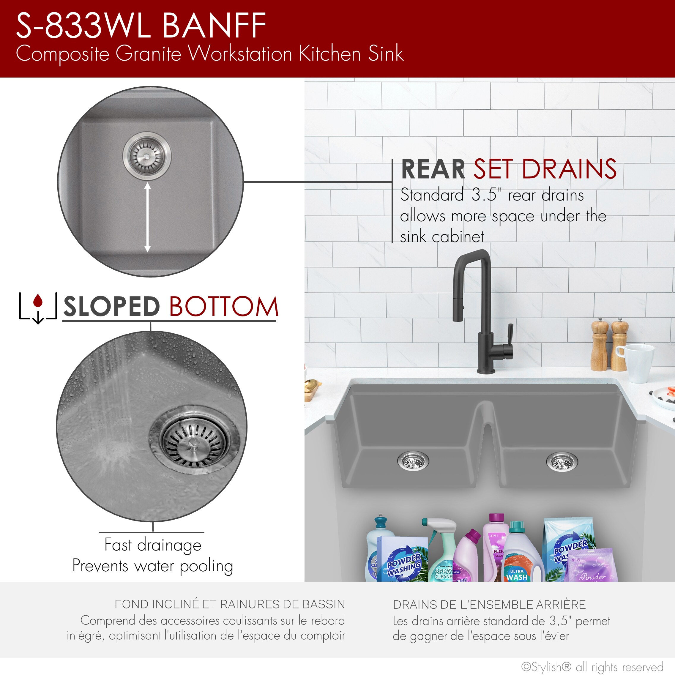 Stylish S-833WL1 Kitchen-Sinks - View #8