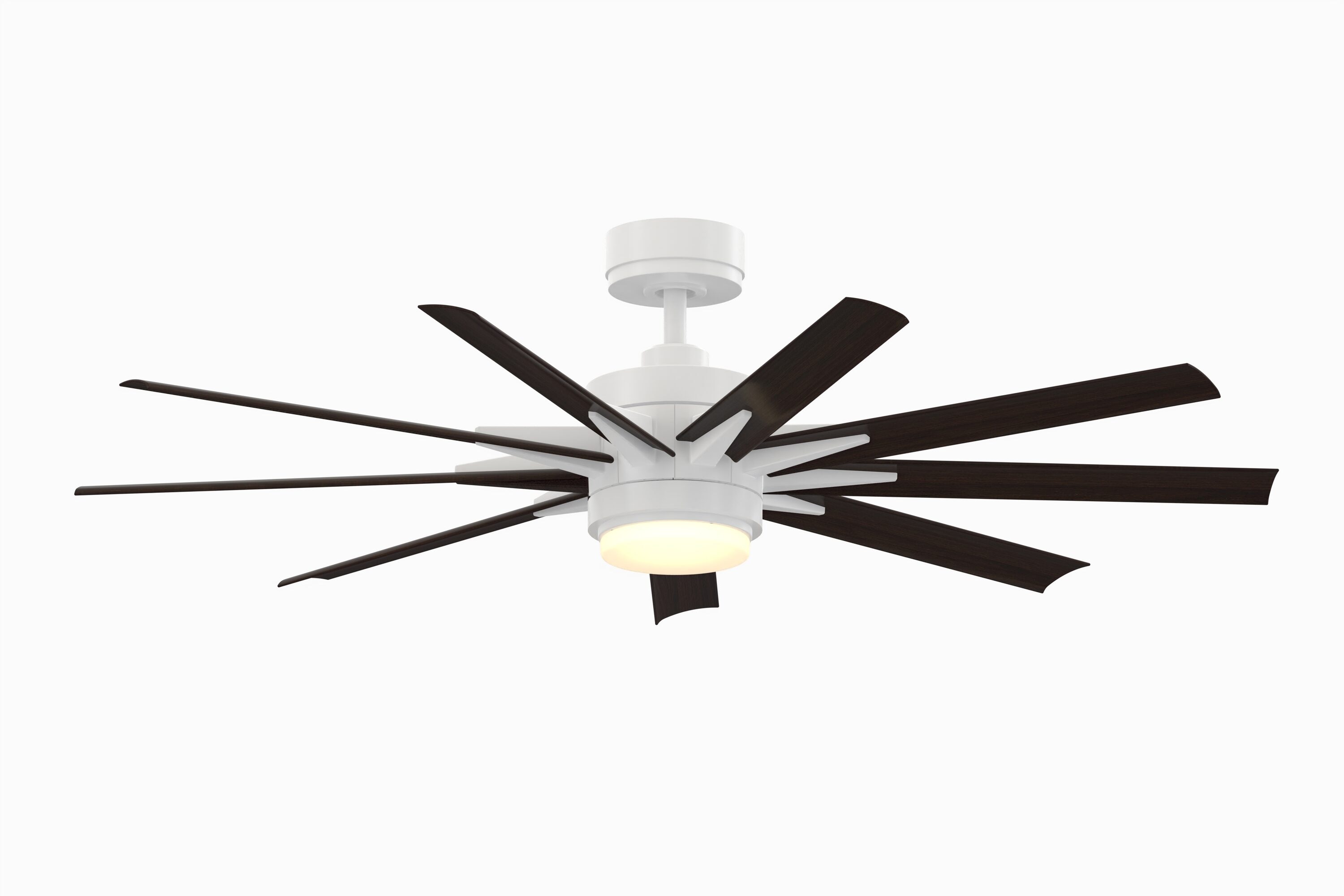 Odyn Custom 56-in Matte White Color-changing LED Indoor/Outdoor Smart Ceiling Fan with Light Remote (9-Blade) Walnut | - Fanimation FPD8152MWW-56DWAW