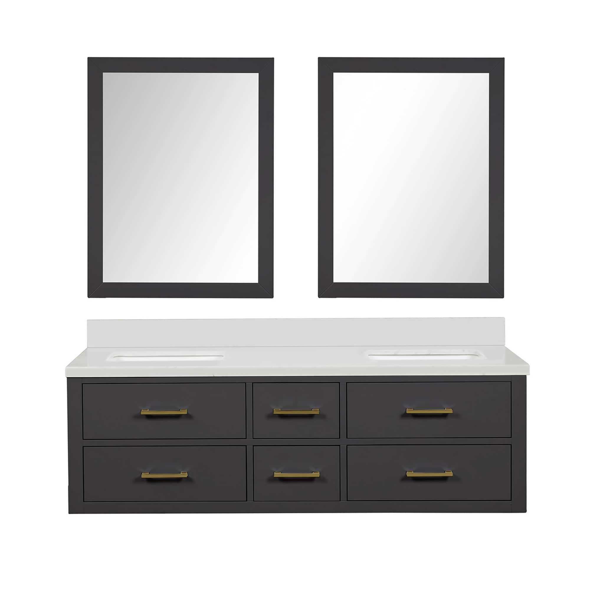 Lexora LVSO60DL310 Southold 60-in Black Undermount Double Sink Floating Bathroom Vanity with White Cultured Marble Top (Mirror Included)