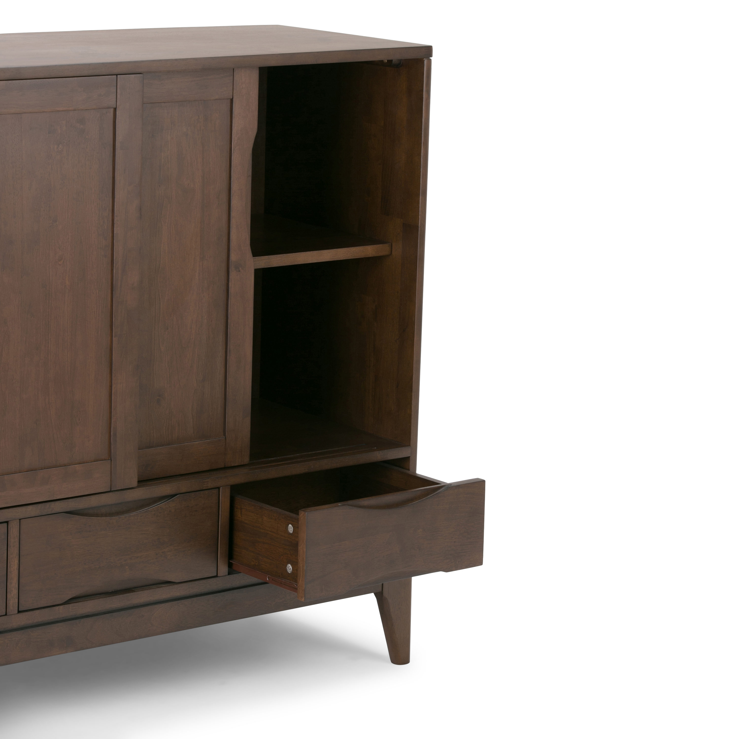 Simpli Home Harper Walnut Brown Mid-century Wood Media Cabinet in the ...