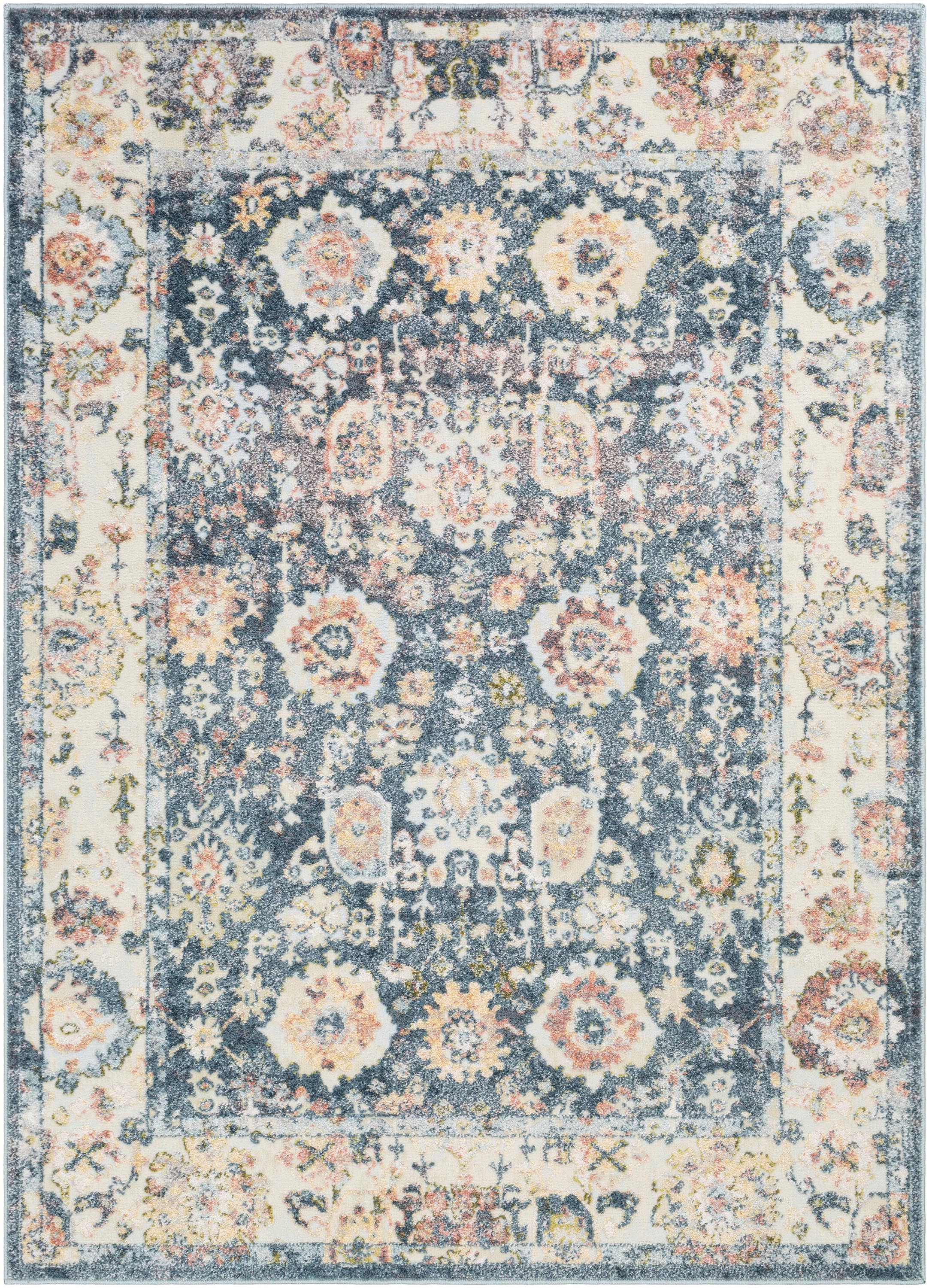 Surya NWM2322-5373 New Mexico 5 X 7 (ft) Navy/Medium Gray Indoor Damask Oriental Area Rug