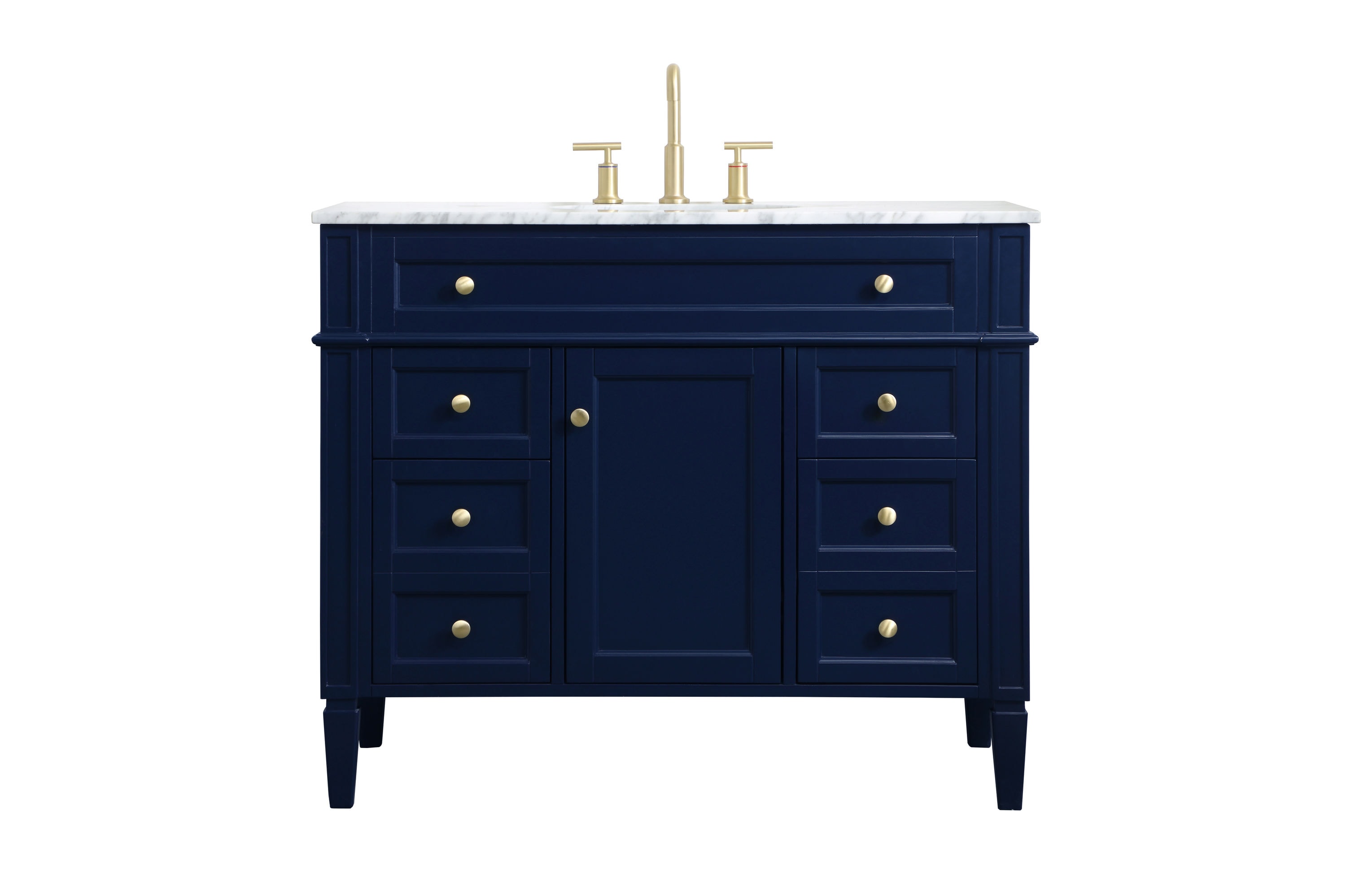 Blue Solid Wood MDF Marble Single Bathroom Vanity with Gold Hardware