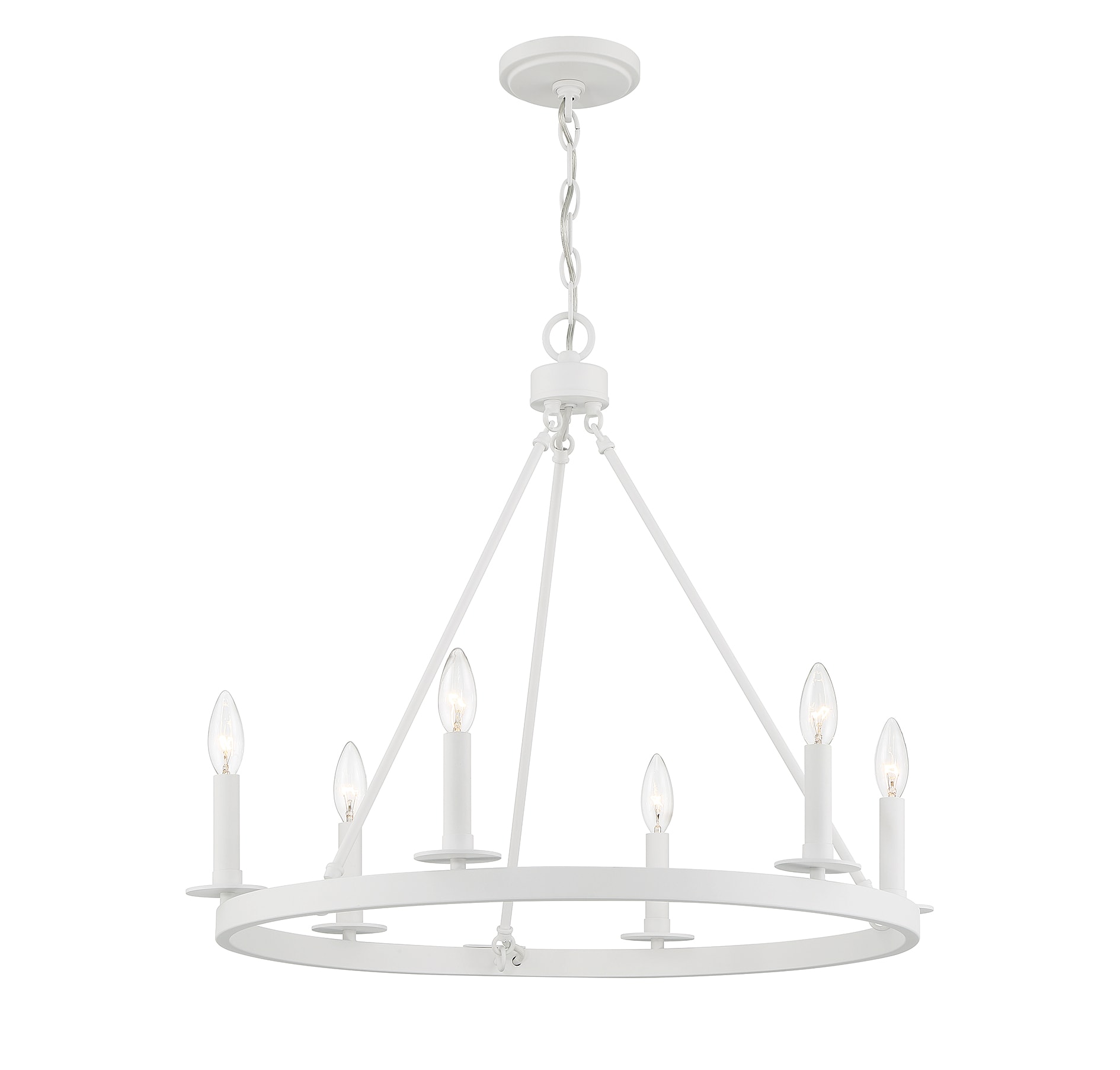 Bisque White Wagon-Wheel 6-Light Chandelier with Candle Bulbs