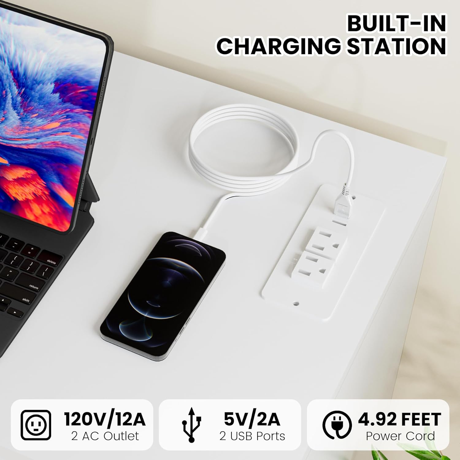 WhizMax MIE-PHO-151RBASG 6 Drawer Dresser For Bedroom With Led Lights Built In Charging Station Durable Mdf Particle Board Chest Two Iron Mesh Doors Metal Grid Handles Adjustable Shelves For Entryway Hallway Modern Industrial Style White