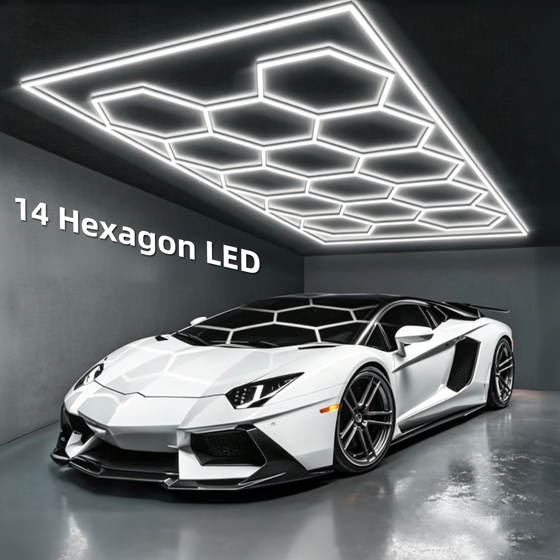 Honbei Hexagon Garage Lights 600W 72000 Lumens 14 Grids 5000K Daylight Super Bright Honeycomb Light