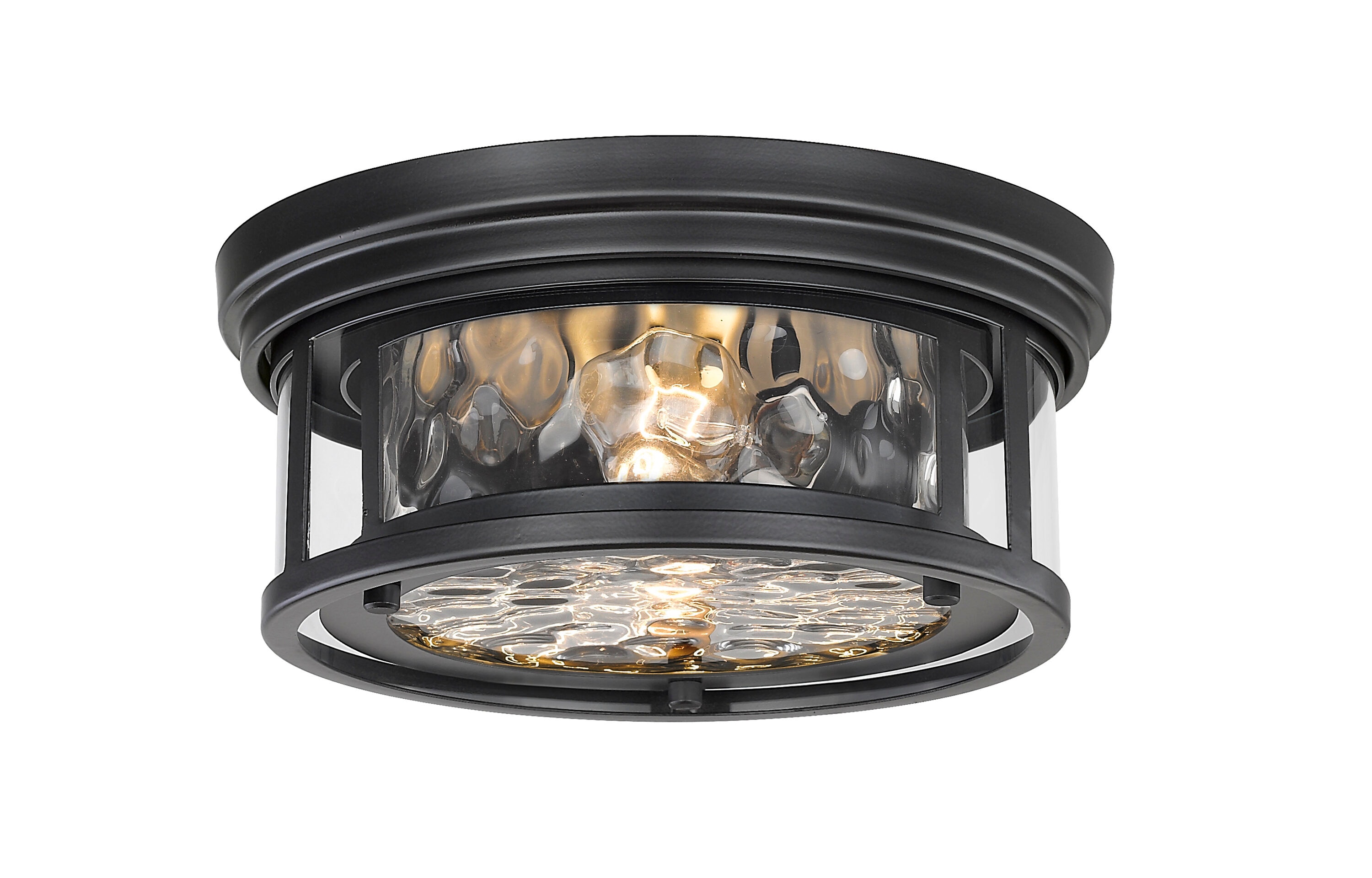 Clarion Matte Black Transitional 2-Light Flush Mount with Clear Water Glass
