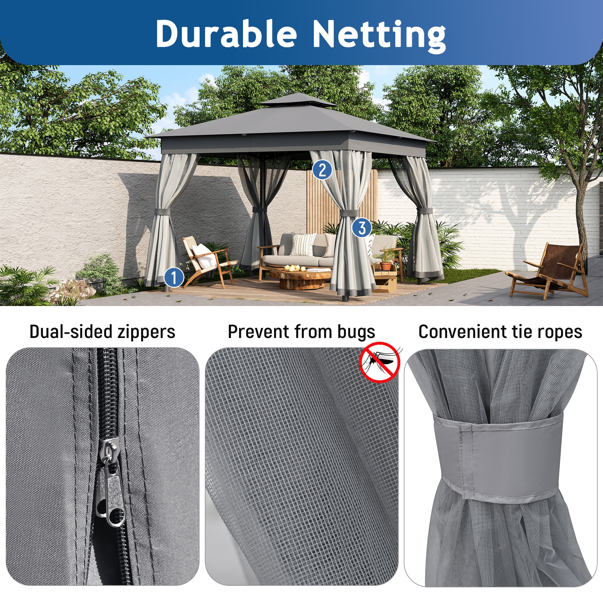 SINOFURN SYB740012WT Wood-Resin-Gazebos - View #4