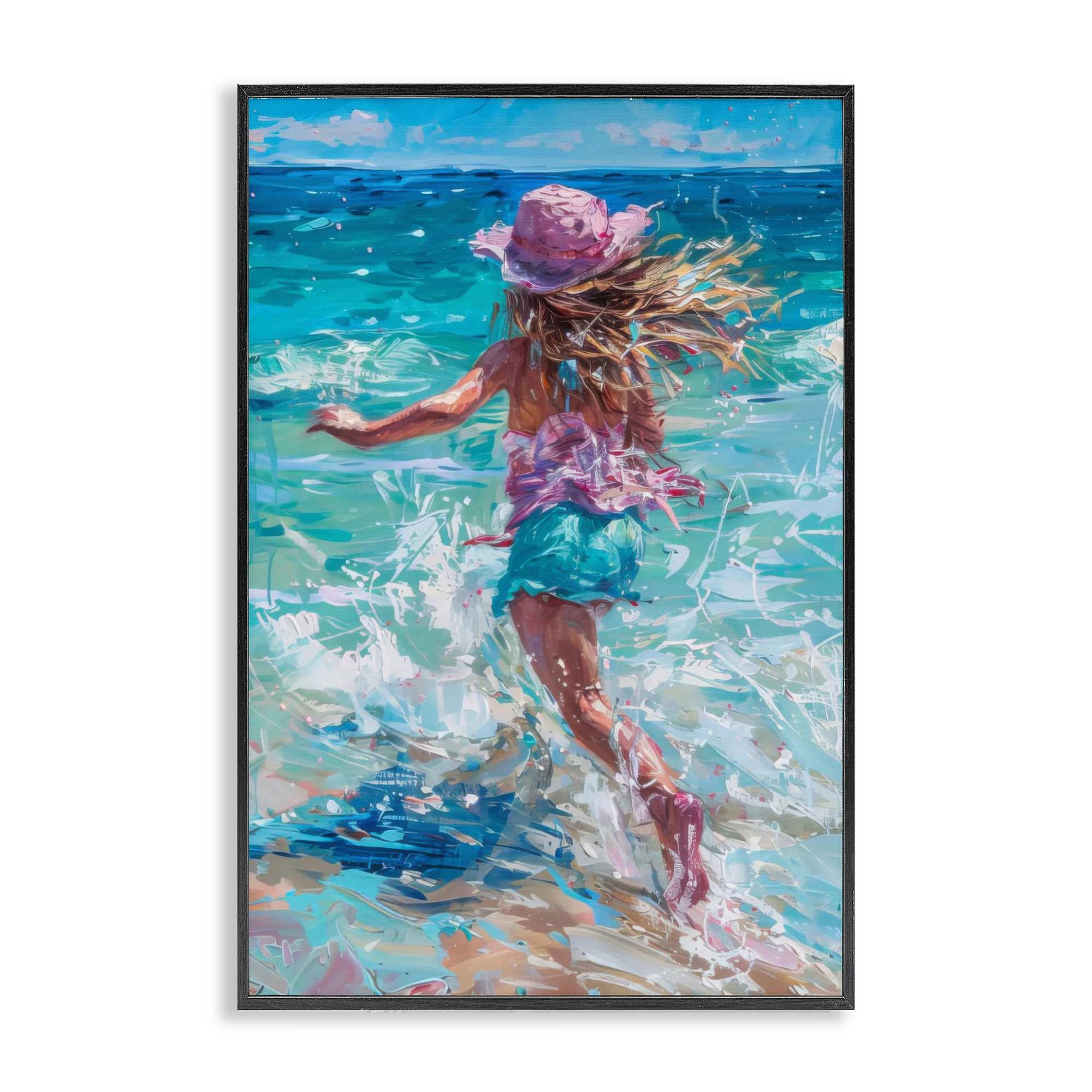 Stupell Industries BT-718-FR-20X30 Summer Beach Fun Girl Black Framed Giclee Art By LSR Design Studio 20 x 30